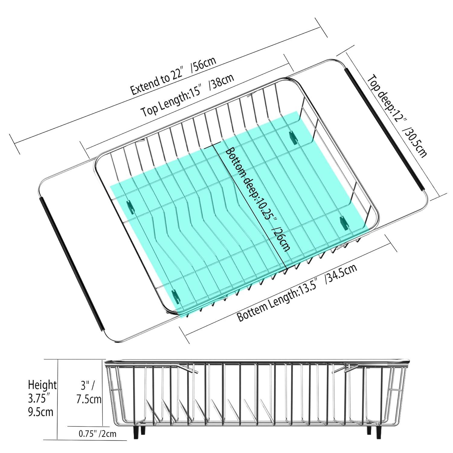 SANNO Expandable Dish Drying Rack, Dish Drainer Over Sink On Counter with Utensil Silverware Storage Holder, Rustproof Stainless Steel
