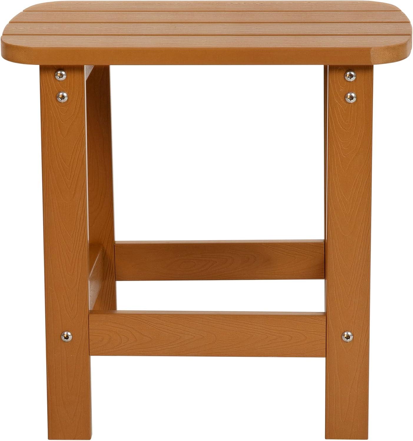 Flash Furniture Charlestown All-Weather Poly Resin Wood Adirondack Side Table in Teak