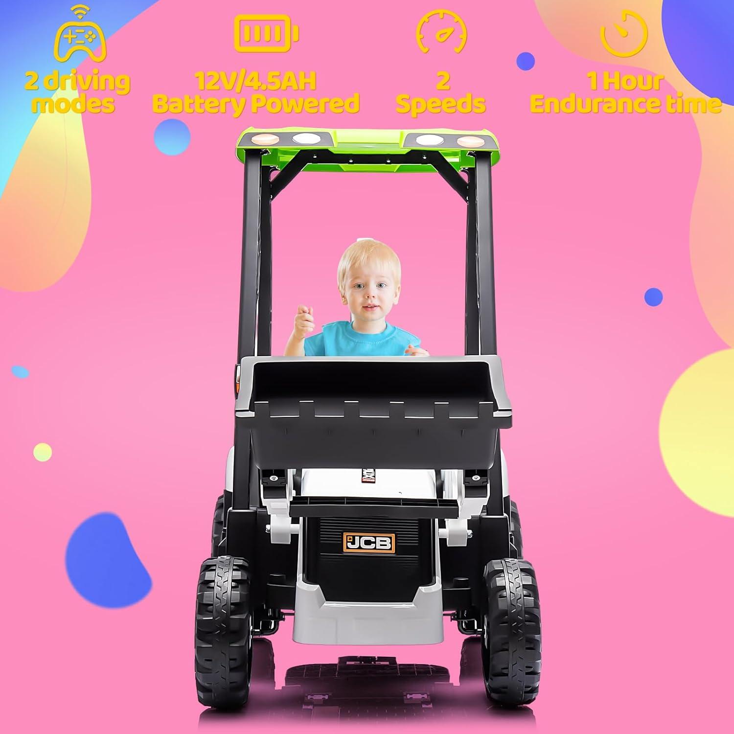 Pinypikaka 4 in 1 Ride on Excavator & Bulldozer 12V Kids Electric Vehicle with Remote Control, Front Loader, Digger, Horn, Adjustable Seat, Excavator Ride on Car Toy