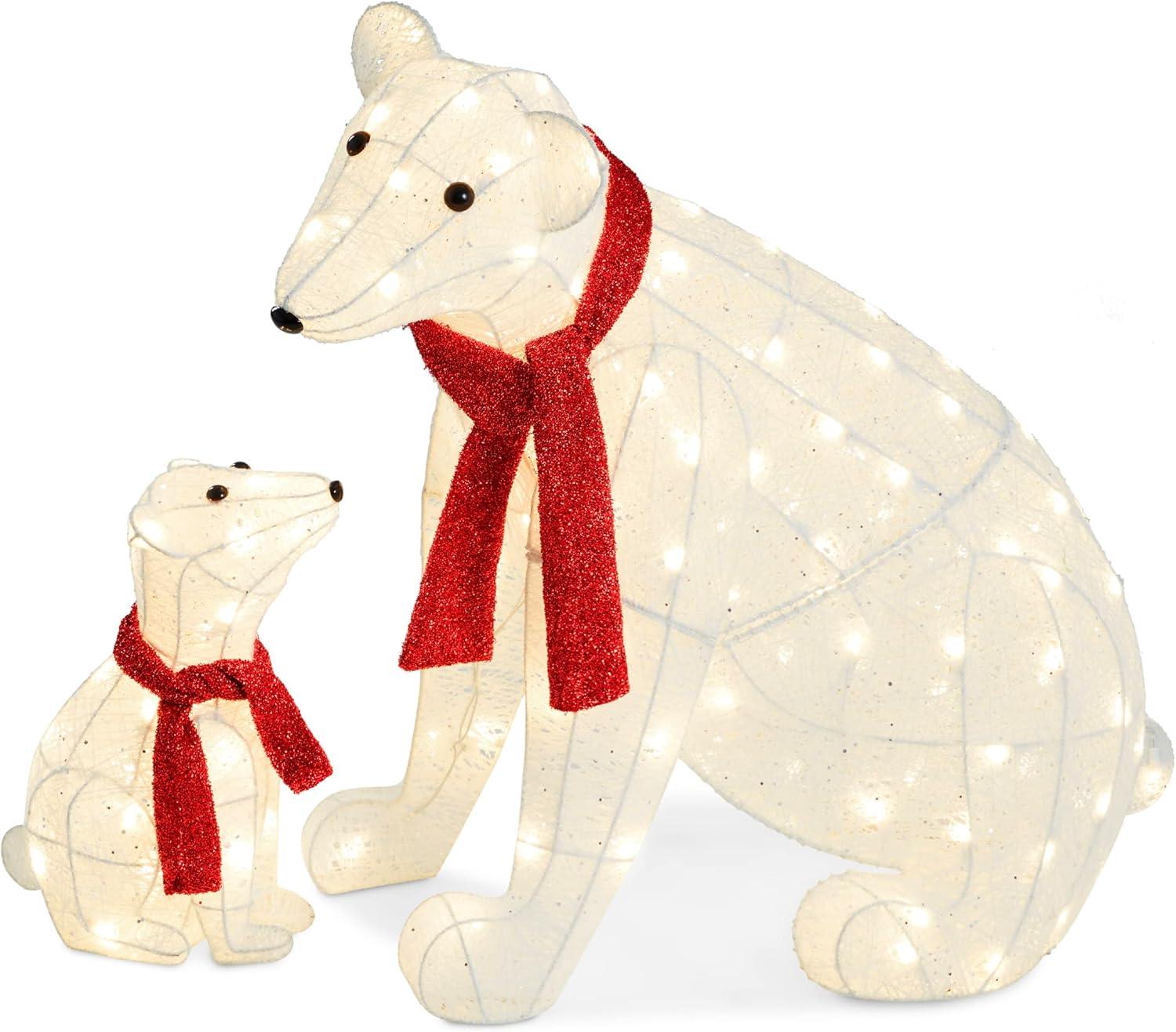 Best Choice Products Large Lighted Polar Bear Family w/ 145 Pre-Strung LED Lights, Zip Ties, Ground Stakes - Red/White