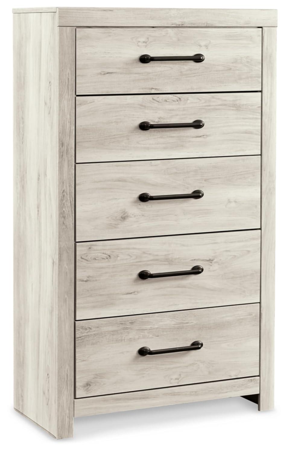White and Light Brown 5-Drawer Transitional Chest