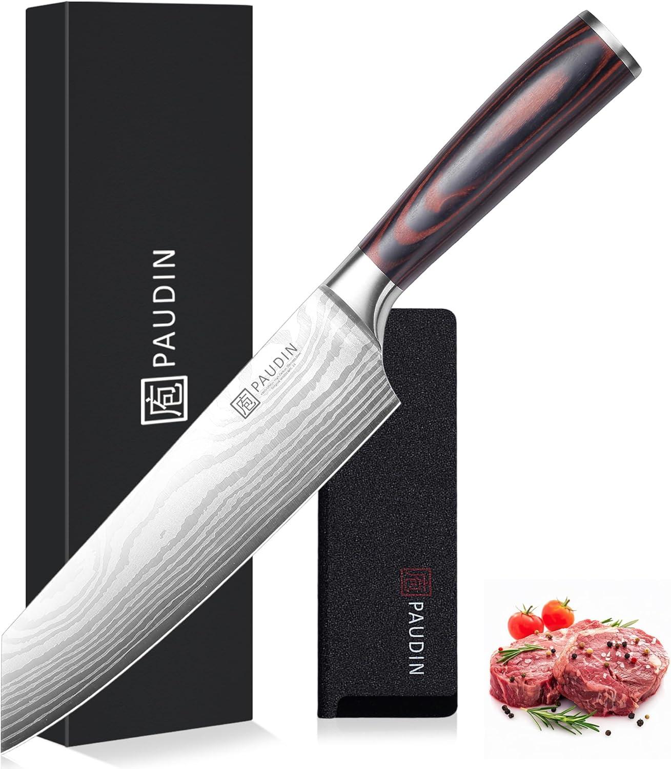 PAUDIN Chef Knife, 8 Inch High Carbon Stainless Steel Sharp Kitchen Knife with Ergonomic Handle, Gift Box for Family & Restaurant C80