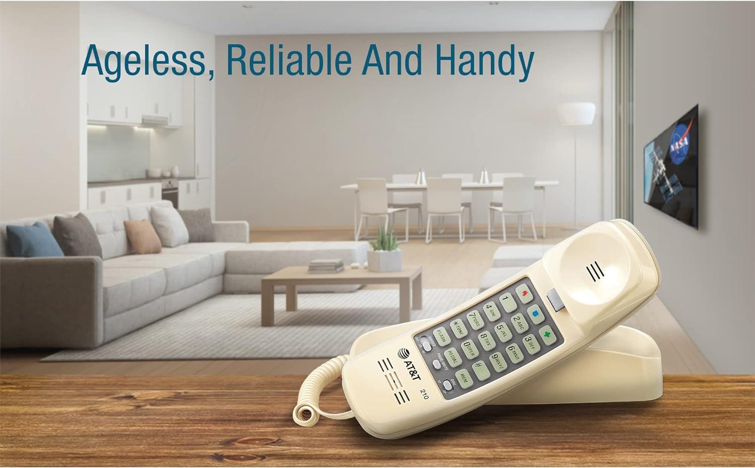 Beige Analog Corded Home Phone with Lighted Keypad