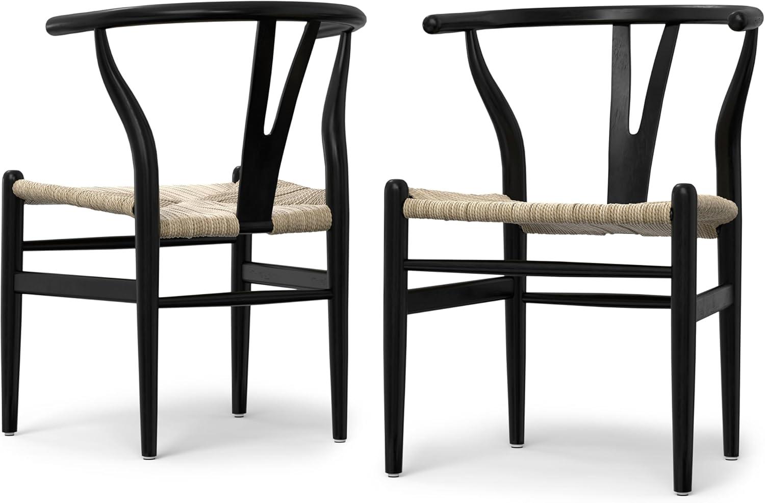 Simpli Home Chocolate Solid Wood Dining Chair with Y-Back Design in Mid-Century Modern Style (Set of 2) (Set of 2)