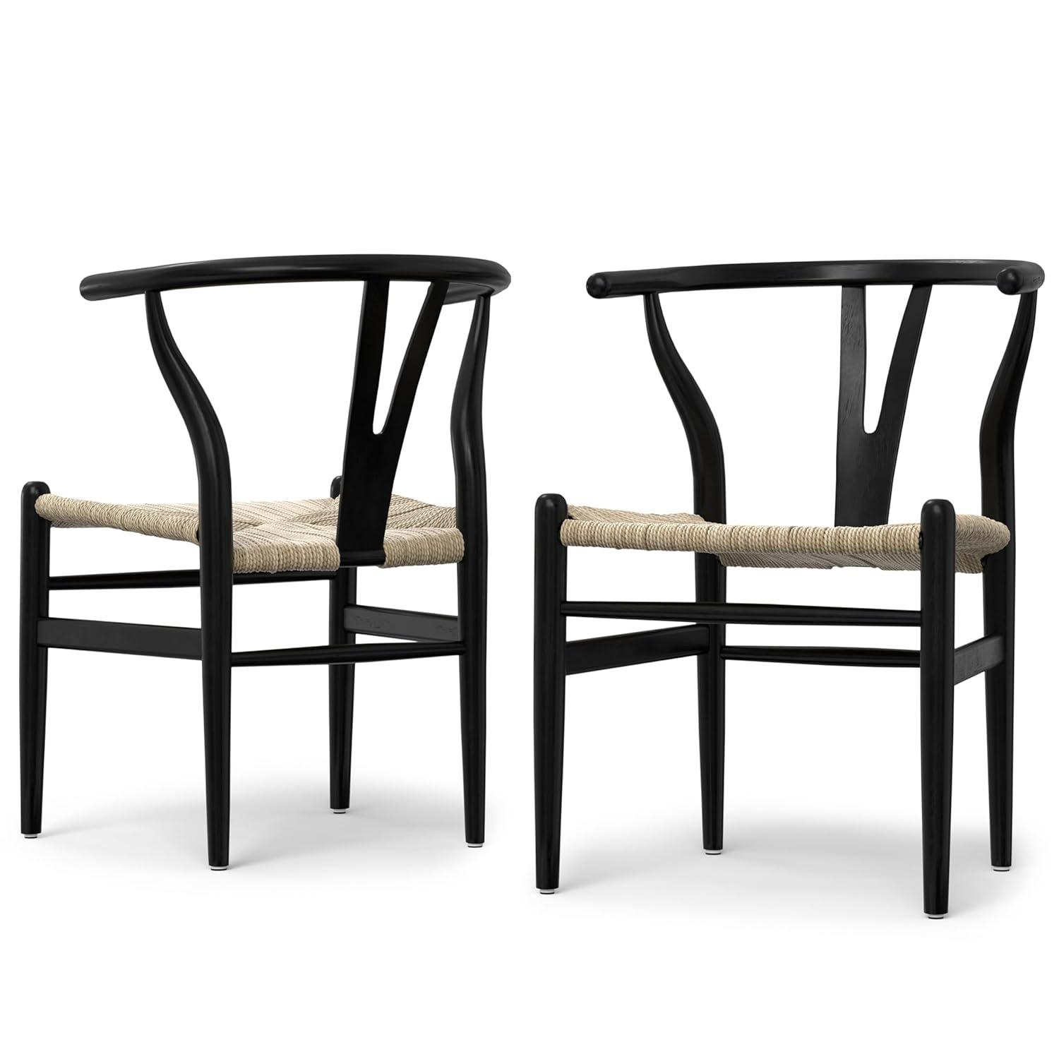Simpli Home Chocolate Solid Wood Dining Chair with Y-Back Design in Mid-Century Modern Style (Set of 2) (Set of 2)