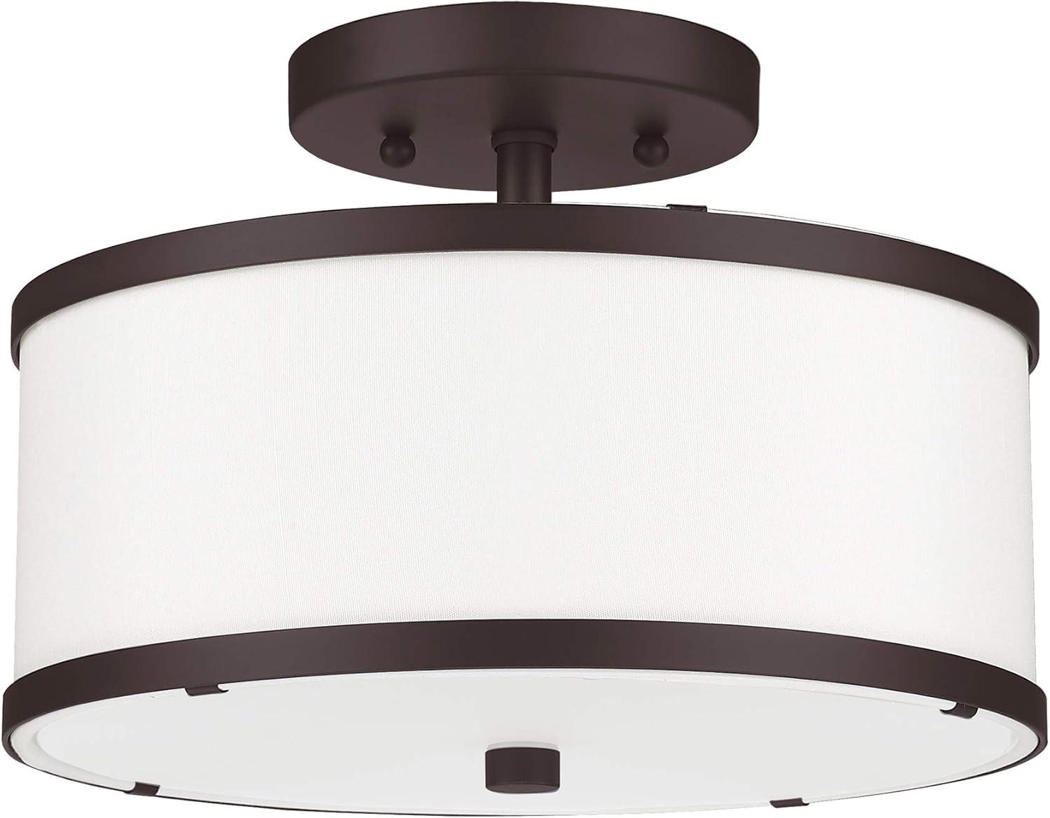 Bronze and Off-White Drum Semi-Flush Mount Ceiling Light