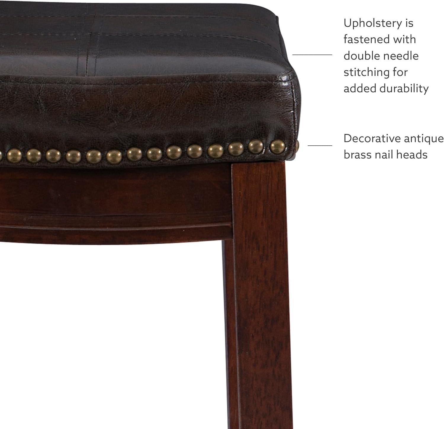 Linon 26" Claridge Backless Wood Counter Stool, Dark Brown Finish with Brown Faux Leather Fabric