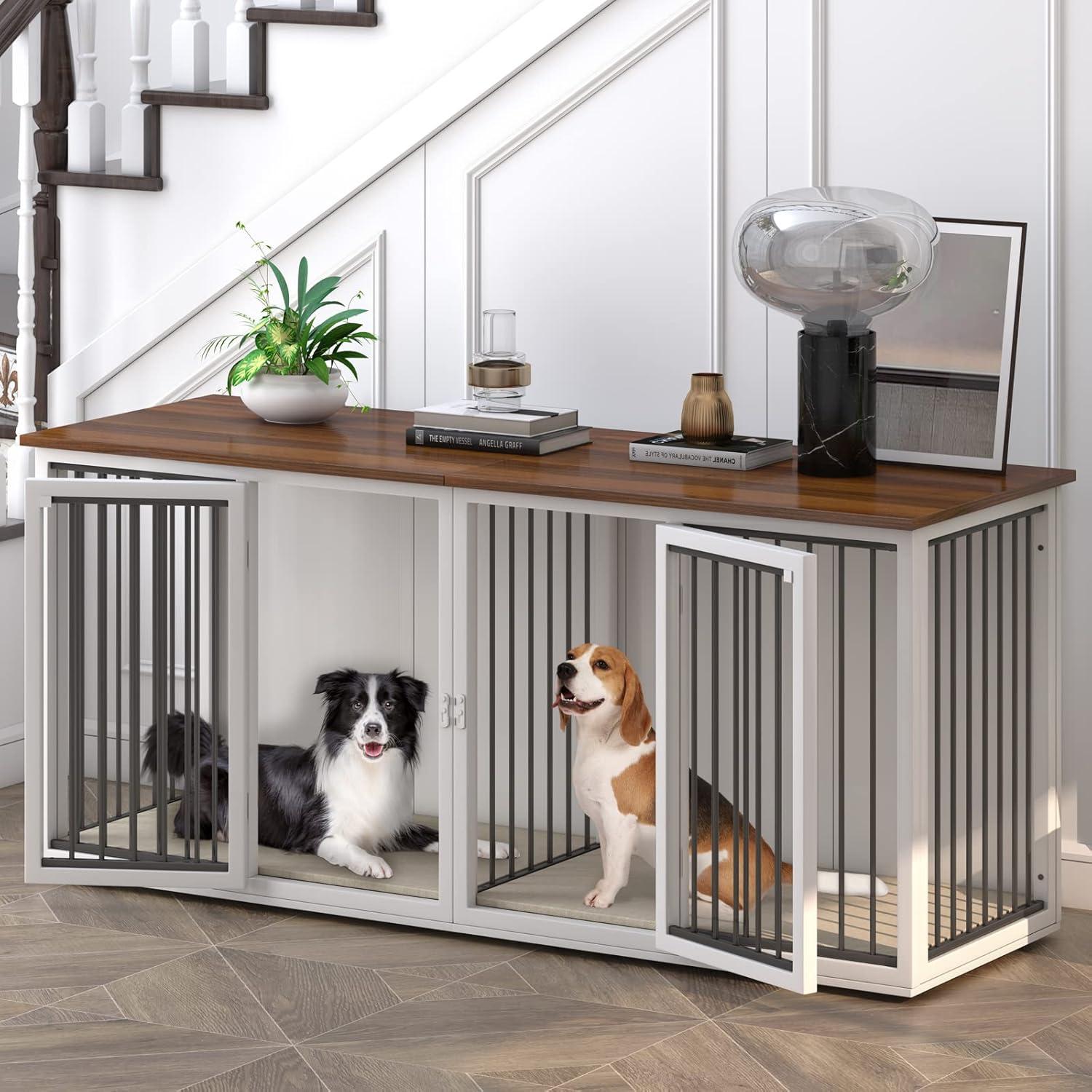 Tucker Murphy Pet™ Large Dog Crate Furniture for 2 Dogs, 71.6'' Steel Frame Dog Crate with Double Doors, Heavy Sturdy Dog Kennel