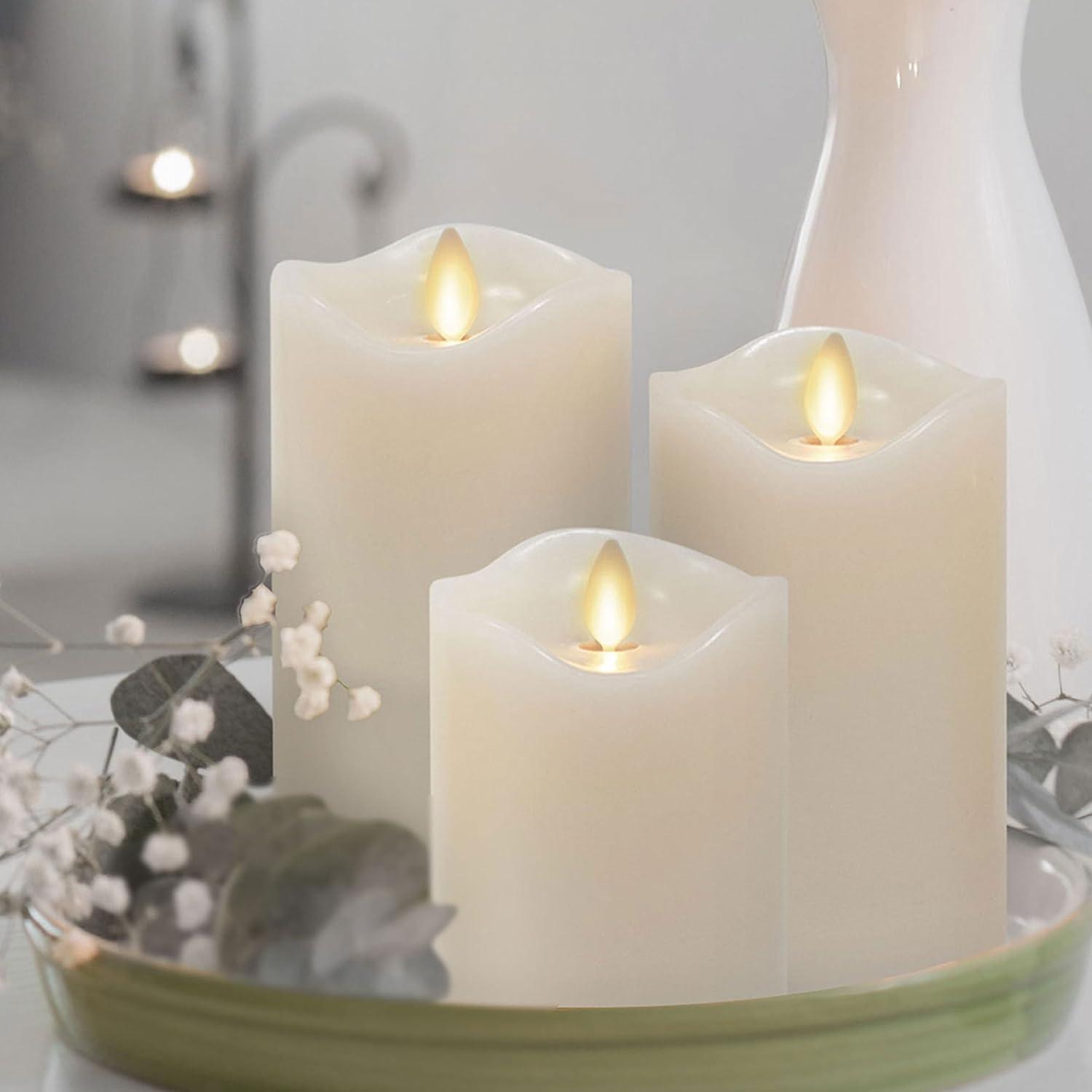 Ivory Smooth Flameless LED Pillar Candle Set with Timer