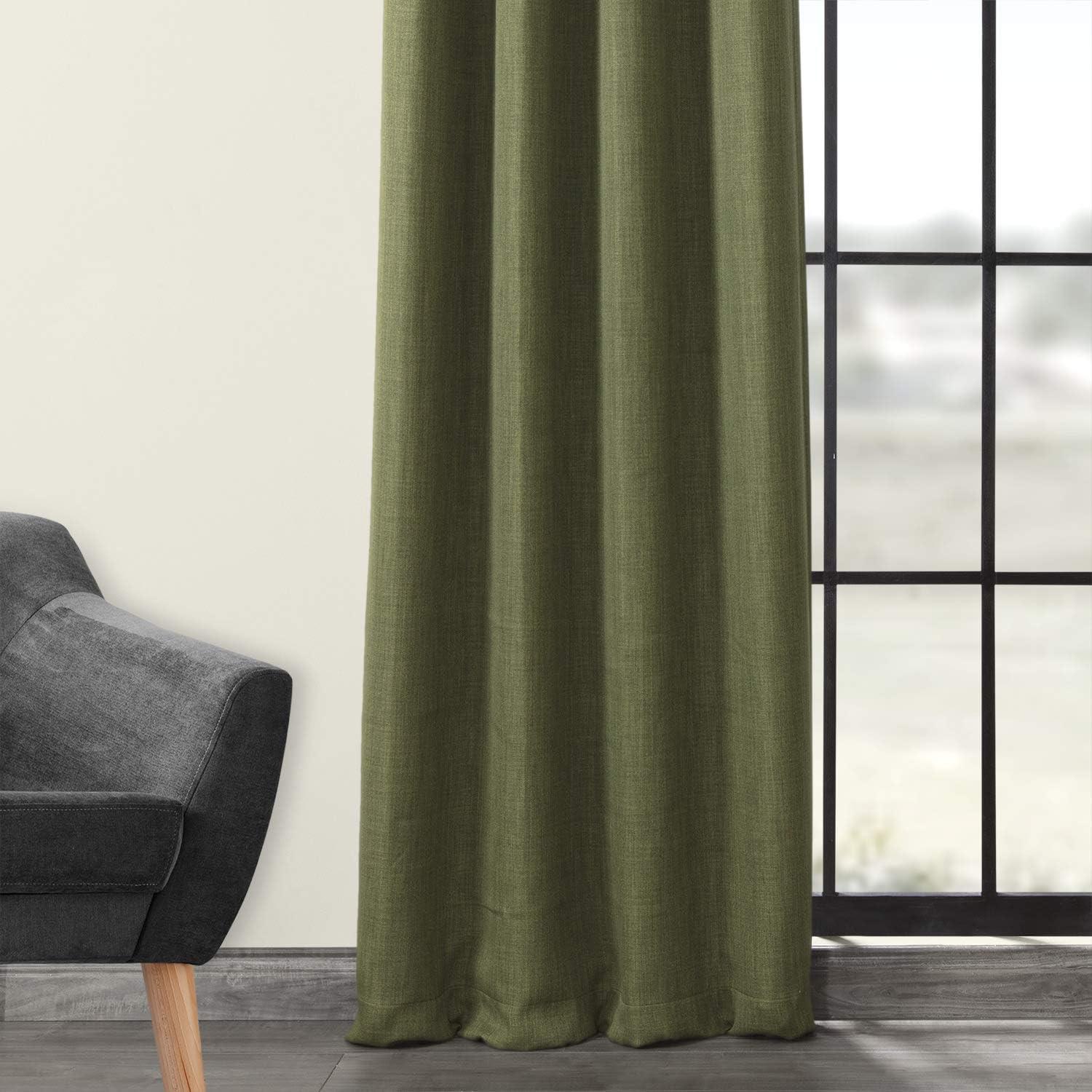 Tuscany Green Faux Linen Blackout Grommet Curtain Panel