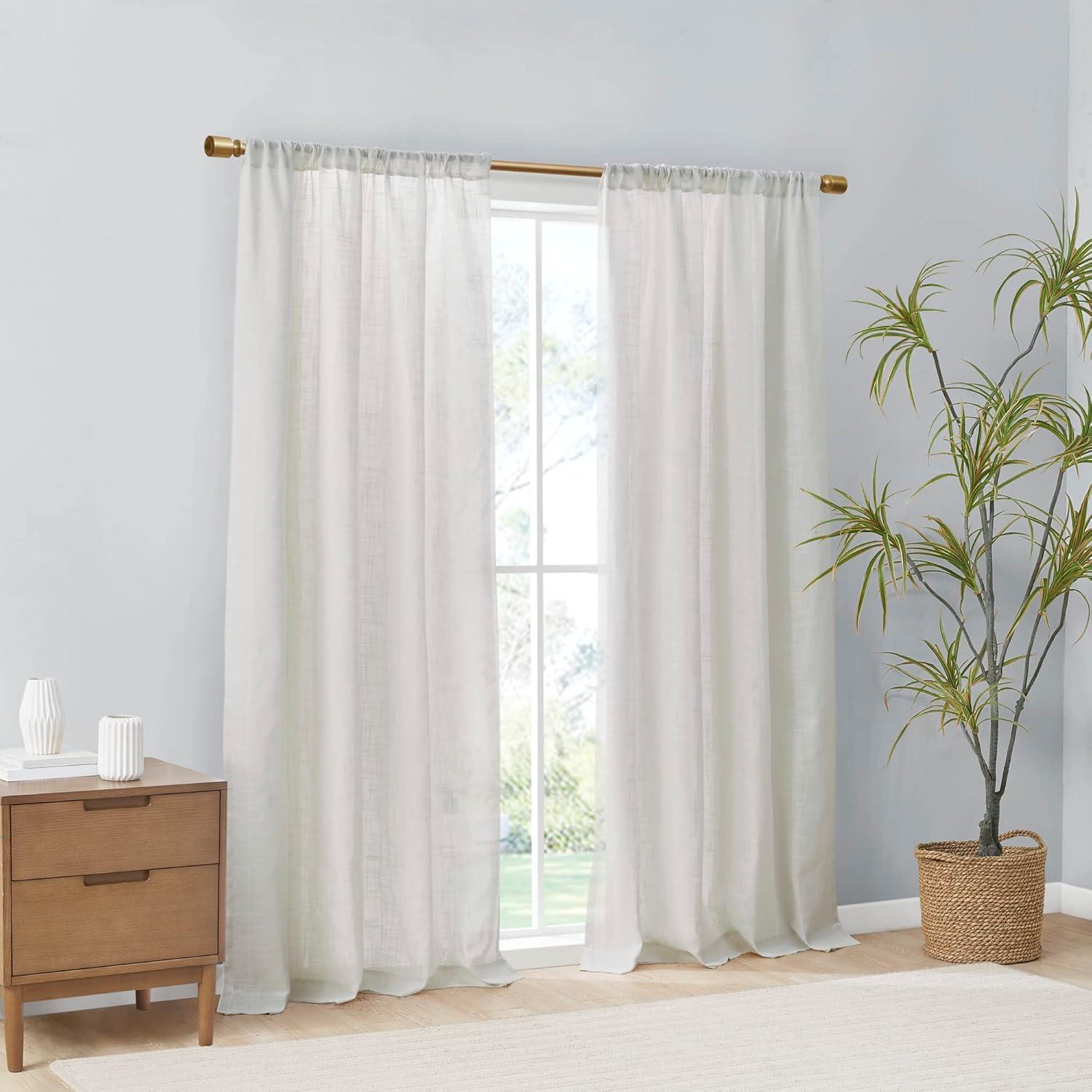 Madison Park Kyler White Linen Blend Light Filtering Curtain Panel Pair 52x84" (Set of 2)