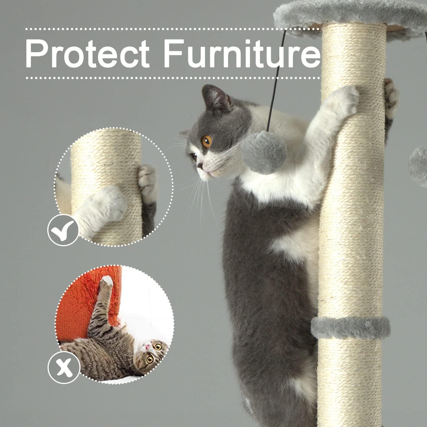 32" Tall Cat Scratching Post Sisal Scratch Posts With Hanging Ball And Self-Massage Brush Vertical Scratcher For Indoor Cats And Kittens(32Inches)