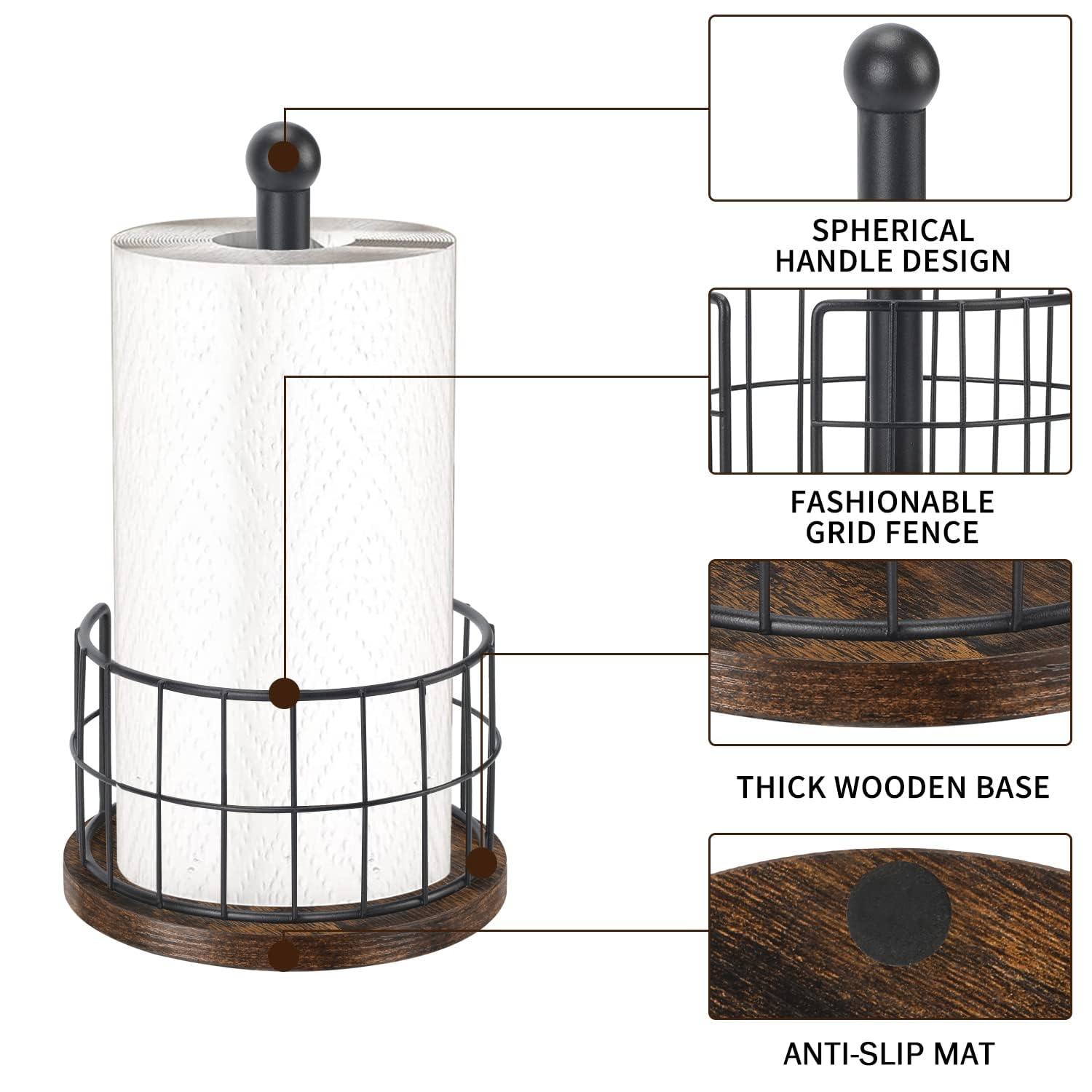 One Allium Way® Paper Towel Holder Countertop, Standing Paper Towel Roll Holder For Bathroom, Paper Towel Rack With Heavy Duty Wooden Base For Kitchen Counter, Fits Standard Or Jumbo-Sized Rolls,(Brown)