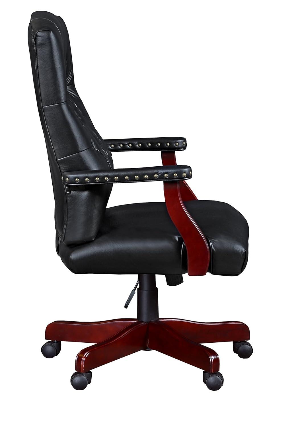 Regency Ivy League Swivel Chair Black: Mid-Century Modern Executive, Padded Leather, Ergonomic with Fixed Arms