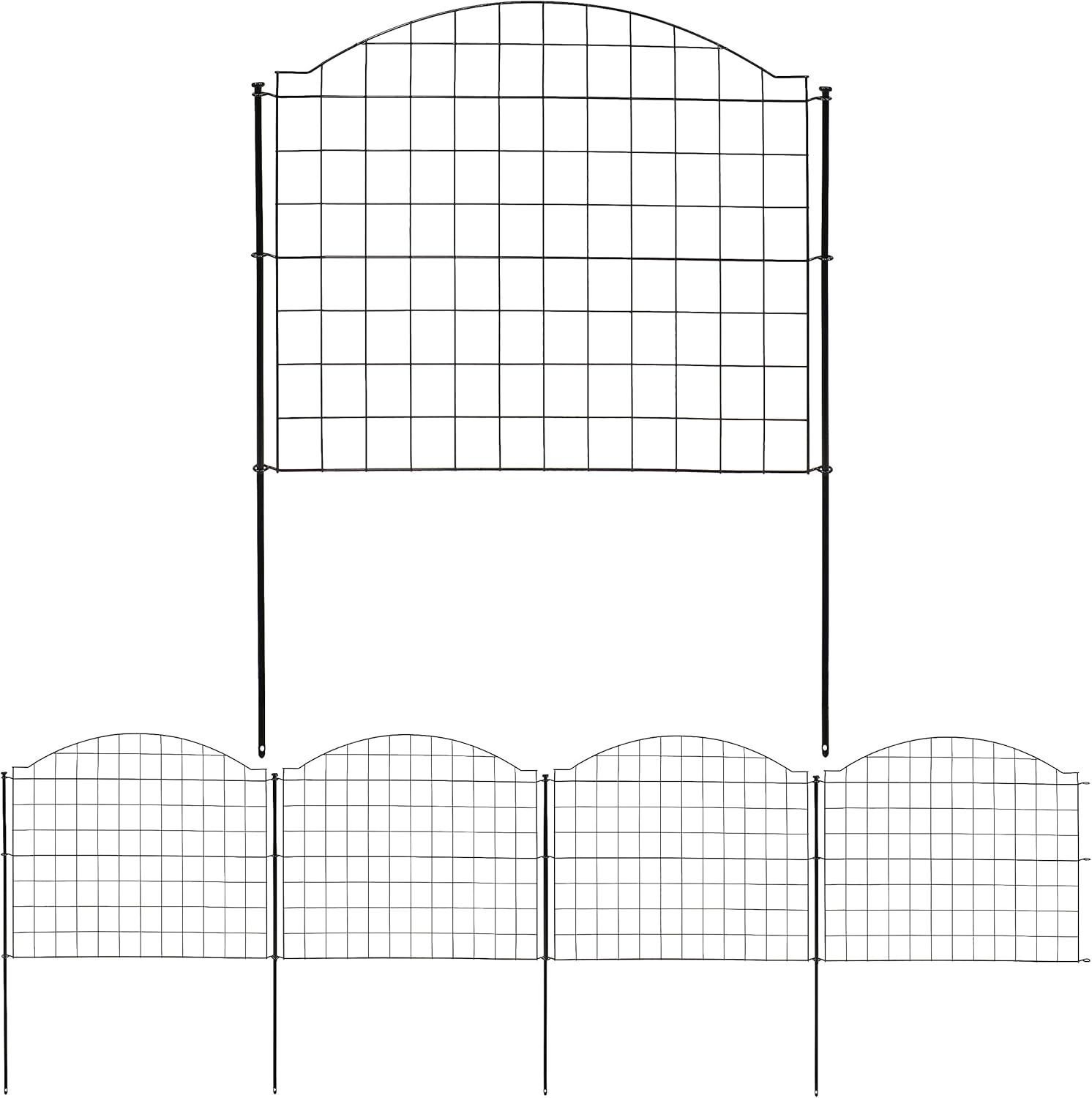 Sunnydaze Outdoor Lawn and Garden Steel Arched Grid Style Decorative Border Fence Panel Set - 12.5' - Black - 5pk