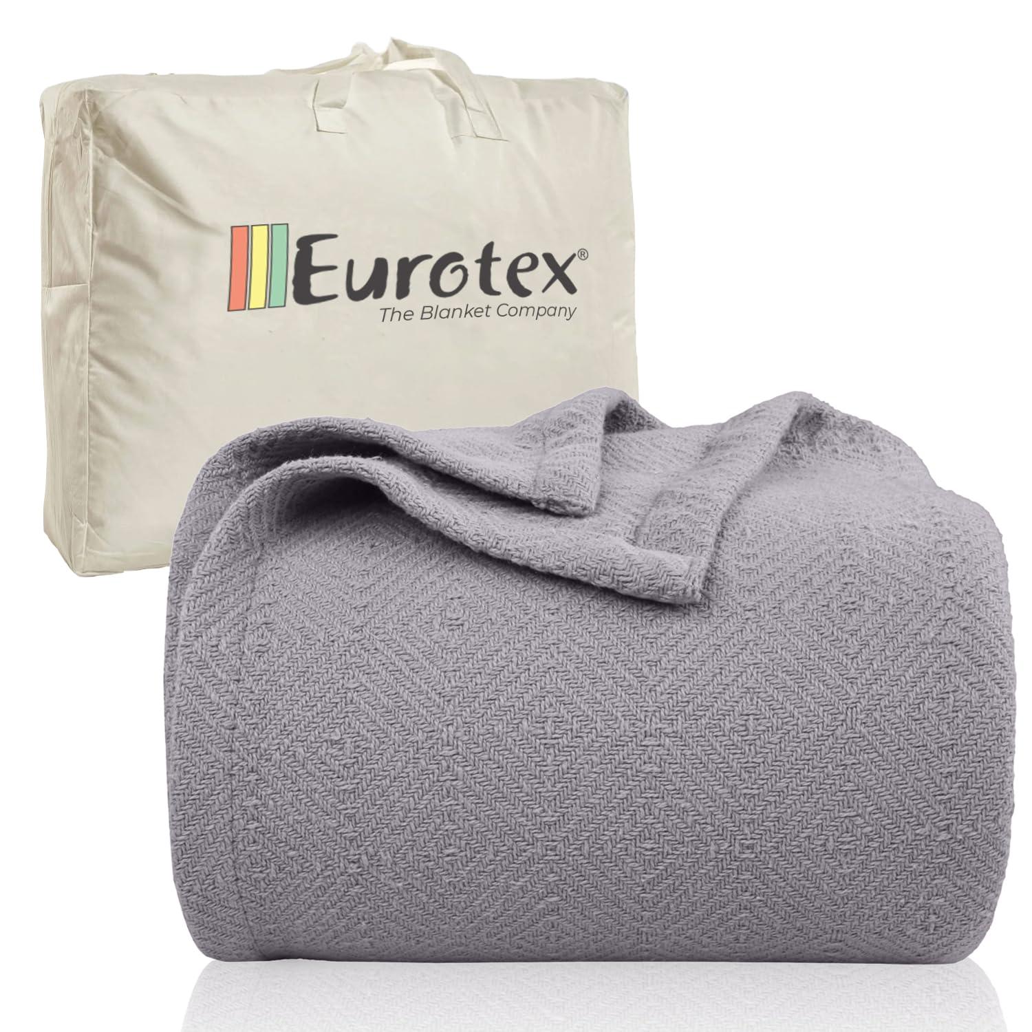 Eurotex Premium Cotton Blankets for Twin Size Bed | All-Season 100% Cotton Twin Blanket for Bed | Diamond Lightweight, Soft & Cozy Fall Thermal Blanket, 350GSM, 66x90 inches | Flint Grey