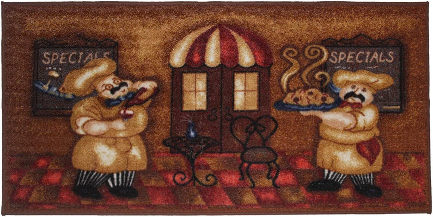 Kashi Home Kitchen Rug, Printed Area Rug, Durable Floor, Door Mat, Farmhouse Non-Slip Carpet Latex Backing Beautiful Design Chef 3pc Set (2 18x30 D Shape & 1 20x40)