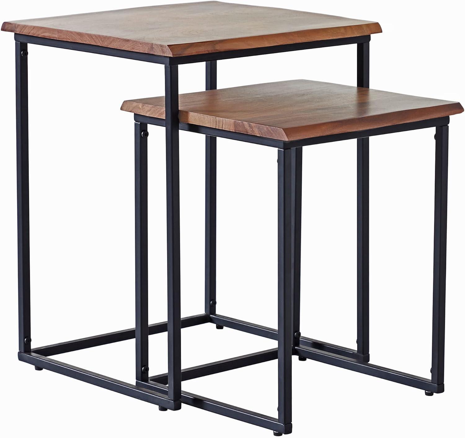 FirsTime & Co. Brown and Black Live Edge Nesting End Table 2-Piece Set, Side Table, Night Stand, Acacia Wood and Metal, 16.5 x 16 x 21 inches