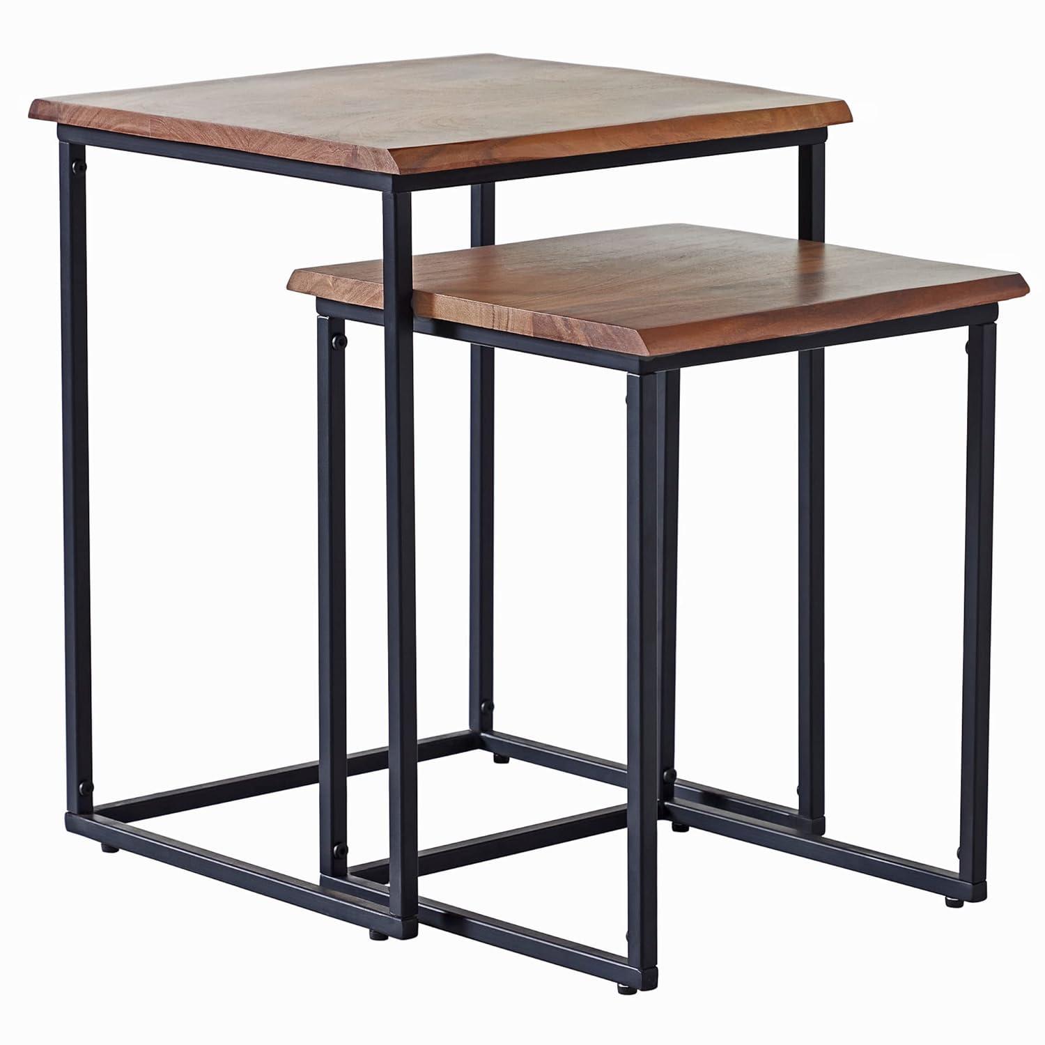 FirsTime & Co. Brown and Black Live Edge Nesting End Table 2-Piece Set, Side Table, Night Stand, Acacia Wood and Metal, 16.5 x 16 x 21 inches