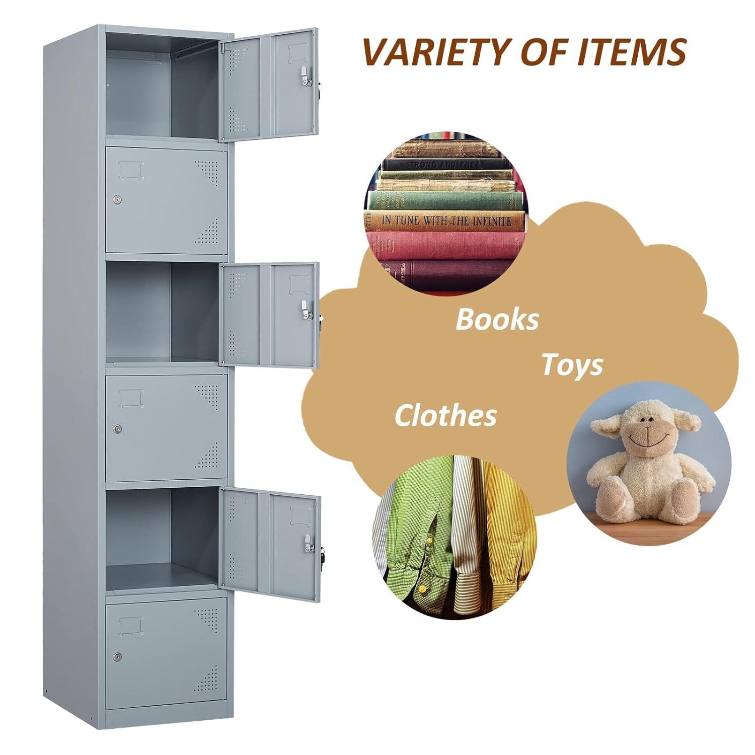 SISESOL Metal Locker Storage Cabinet with Doors and Shelves Metal Lockers with 6 Doors,71" Lockable Small Locker Storage Cabinet for Employees,School, Office, Home, Gym (Gray)