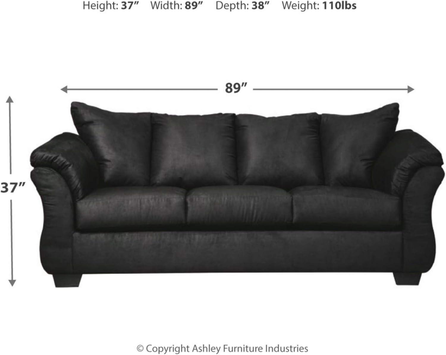 Darcy Black Contemporary Sofa with Pillow Top Armrests