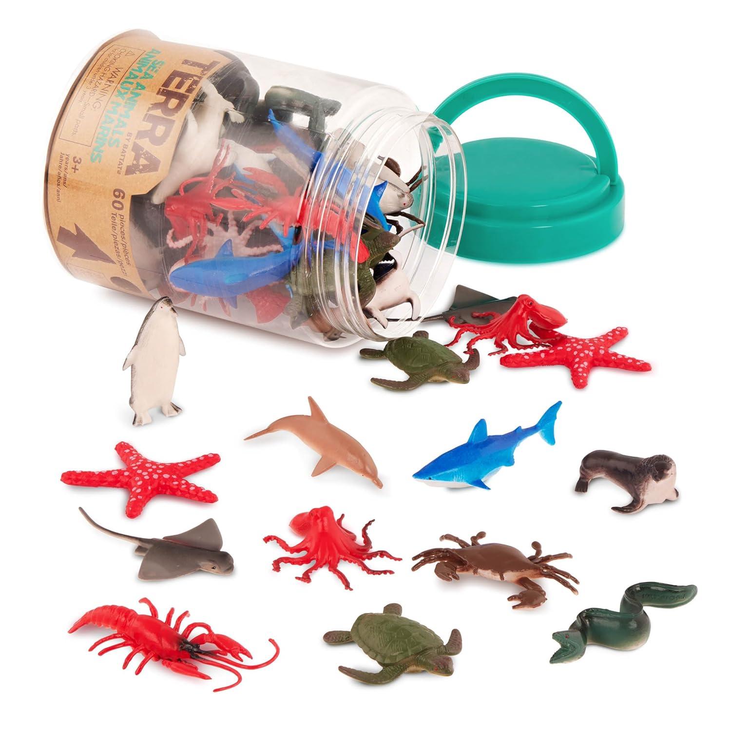 Terra by Battat - Sea Animals - Assorted Miniature Sea Animals, Fish Toys, & Cake Toppers For Kids 3+ (60 Pc)