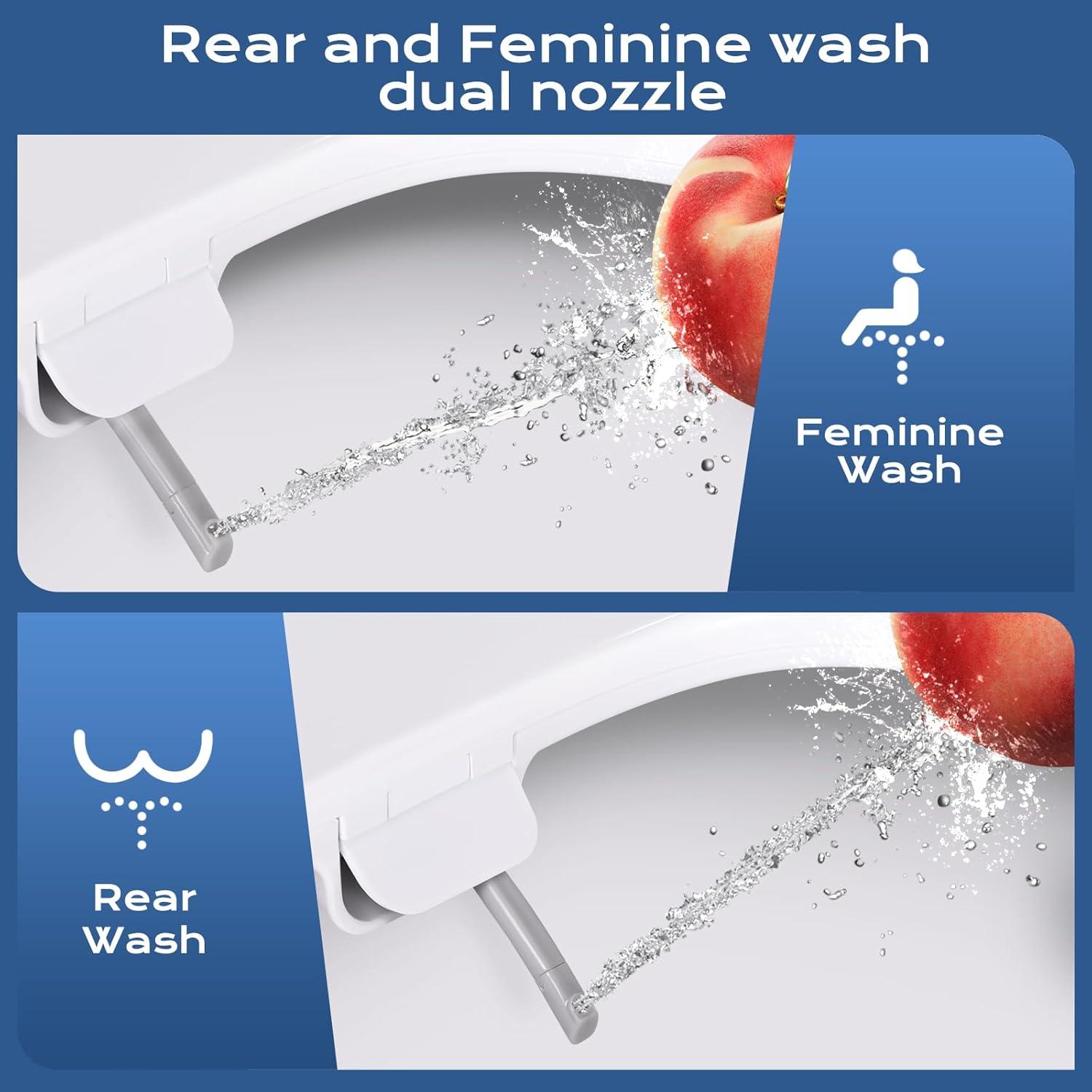 Elongated Bidet Toilet Seat With Quiet-Close, Fit Elongated Toilet Seat, White