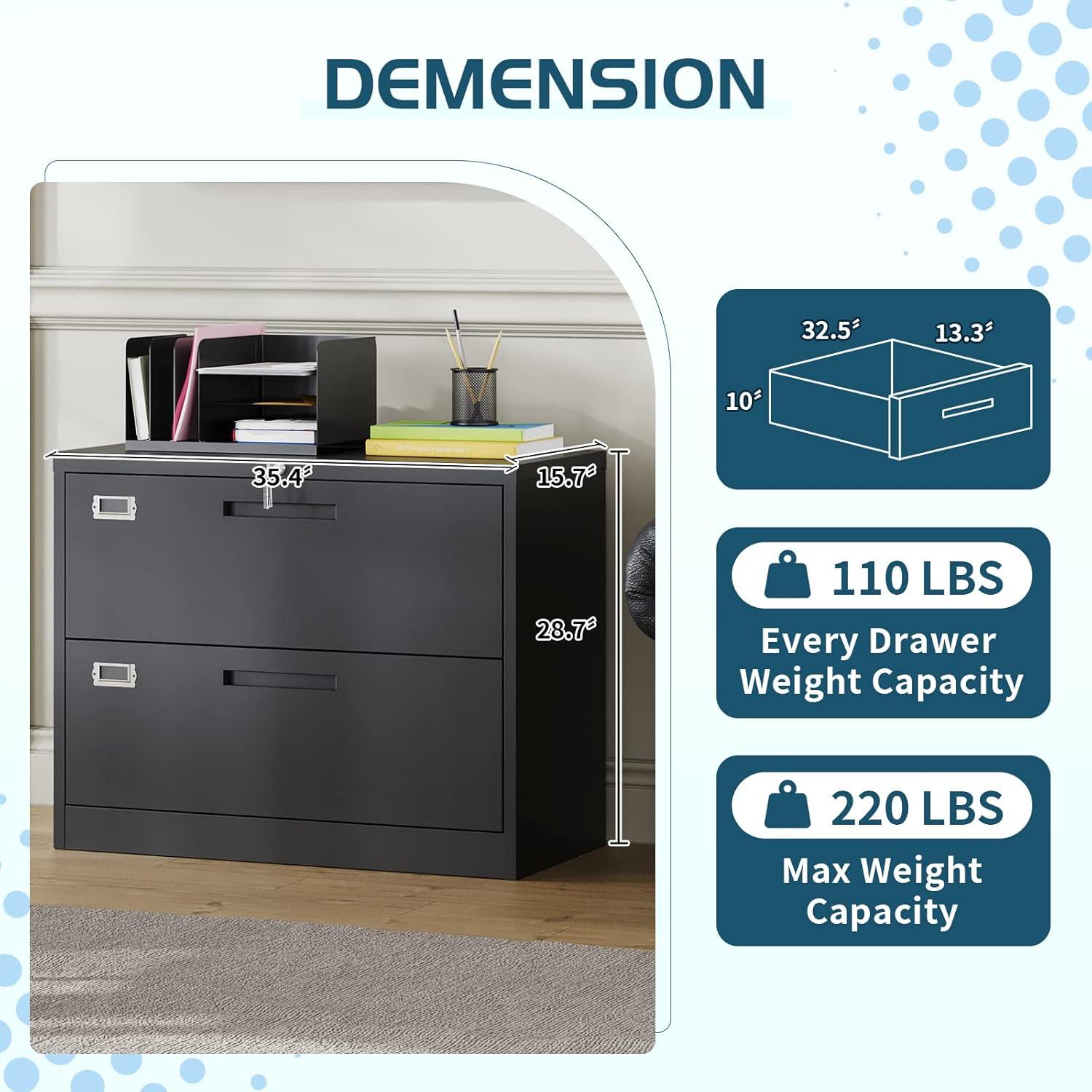 Fesbos Lateral File Cabinets with Lock,2 Drawer 36" Wide Filing Cabinets,Hanging Letter/Legal/F4/A4 Size