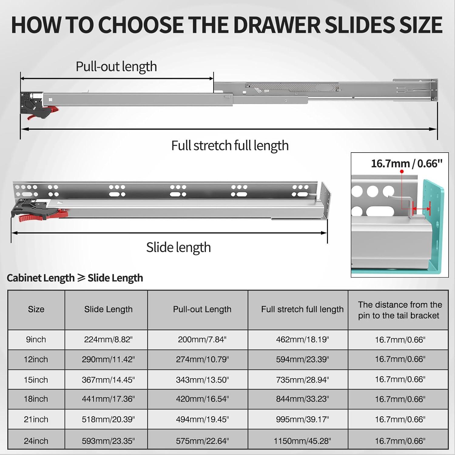 Soft Close Bottom Mount Drawer Slides 9 Inch Rails with Rear mounting Bracket Locking Devices Screws for Face Frame Or Frameless Application（9 inch, 1 Pair）