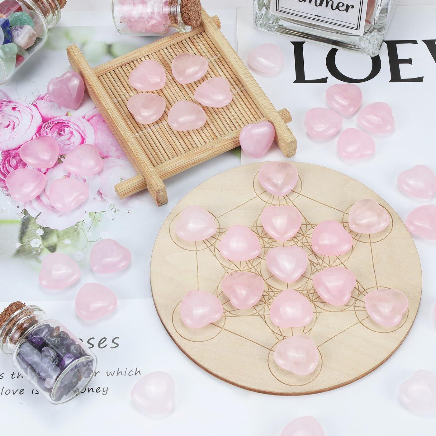 20-Piece Pink Rose Quartz Heart-Shaped Healing Stones Set