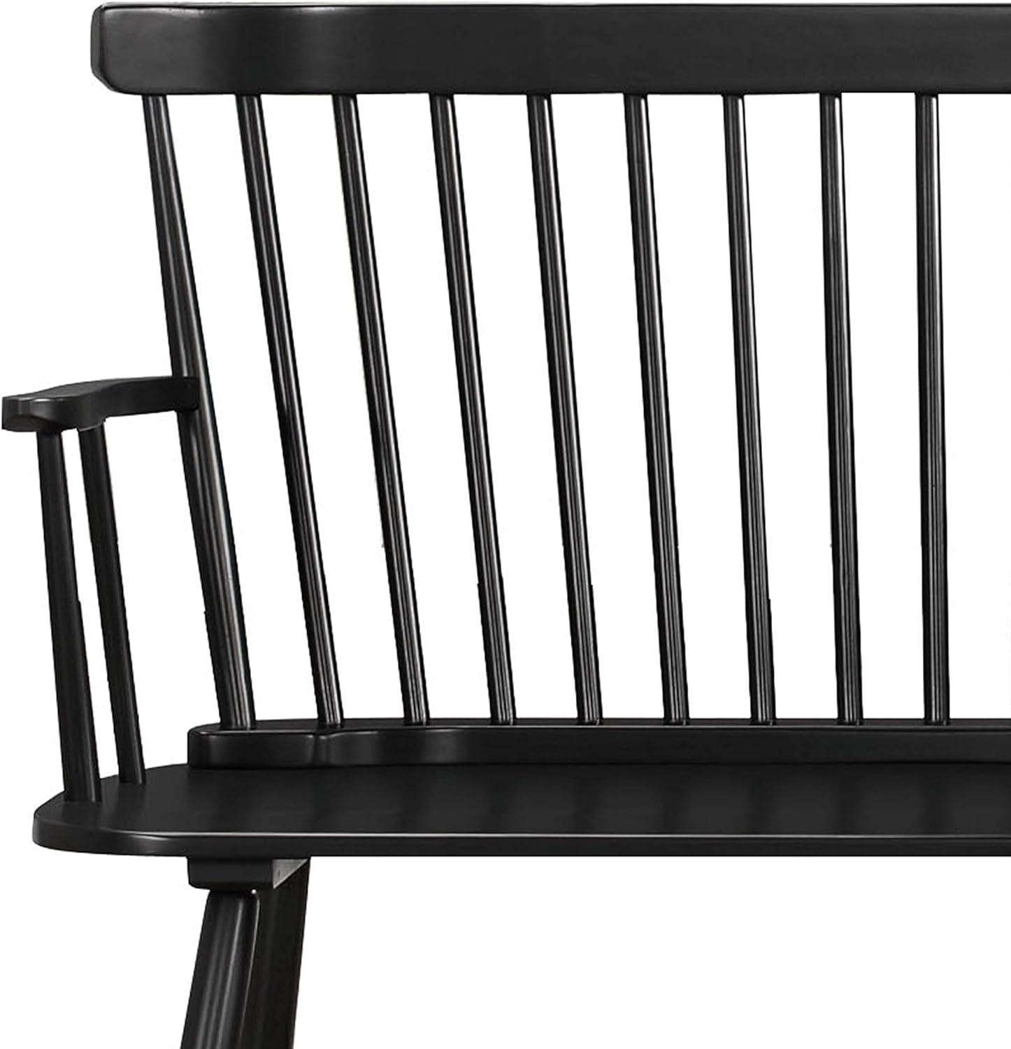 Transitional Black Wooden Spindle Back Bench with Splayed Legs