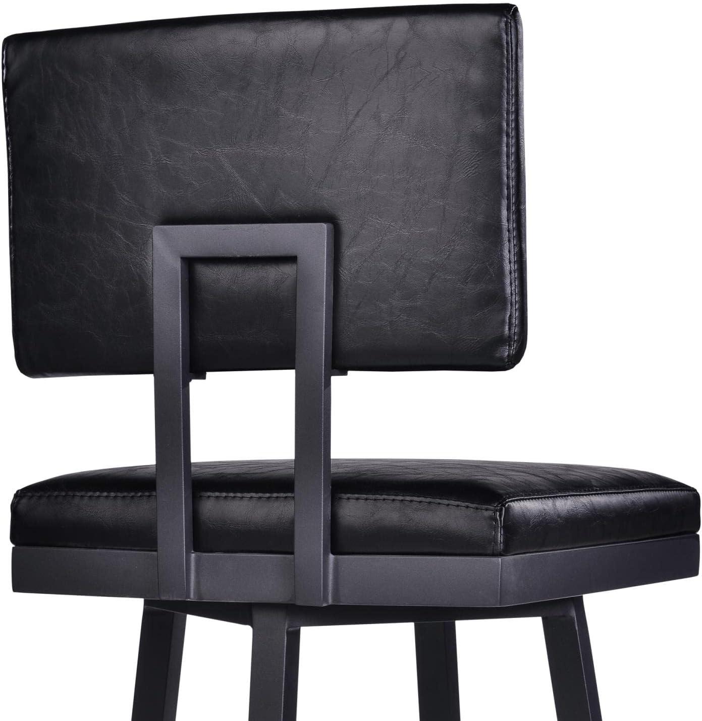 Transitional Black Faux Leather 26" Swivel Barstool with Metal Base