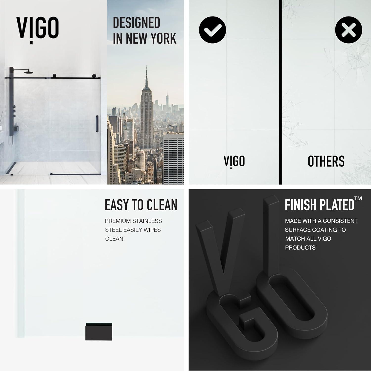 VIGO Elan 68-72" W x 76" H Sliding Frameless Shower Door with 3/8" Clear Glass VG6041MBCLSC7276