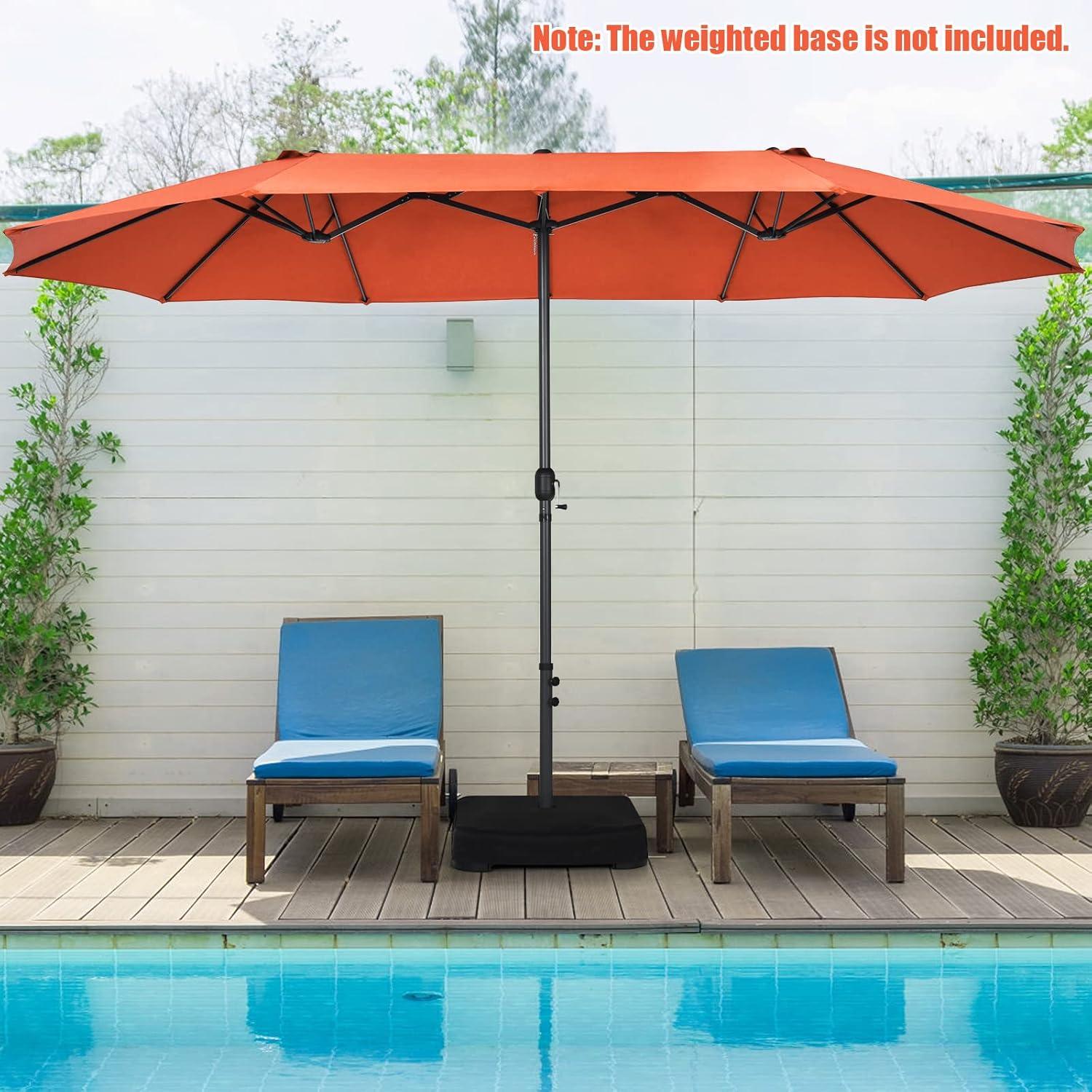 15 Ft Orange Double-Sided Patio Umbrella with Hand-Crank