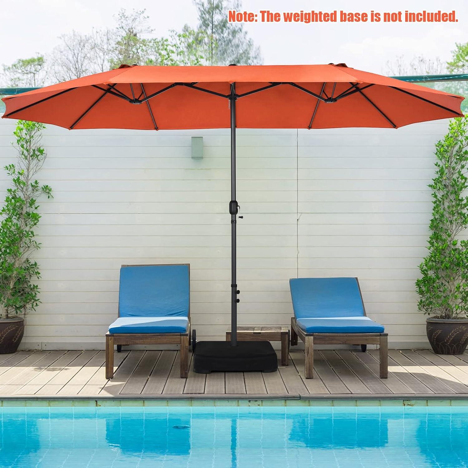 Tangkula 15Ft Double-Sided Patio Umbrella, Outdoor Extra Large Umbrella W/Hand-Crank System & Air Vents, Market Twin Umbrella W/ 12-Rib Sturdy Metal Frame for Poolside, Garden Backyard (Orange)