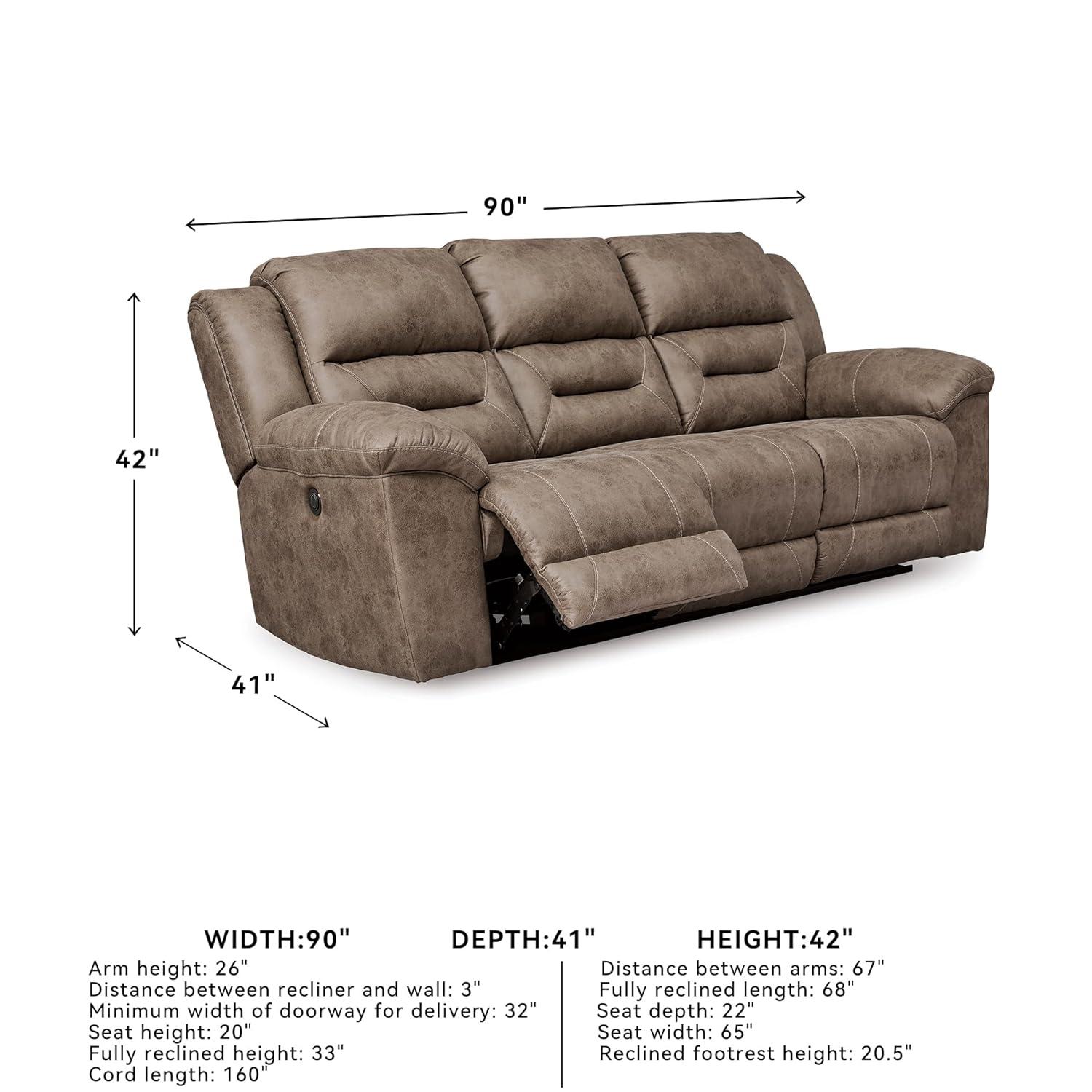 Signature Design by Ashley Stoneland Power Reclining Sofa in Chocolate