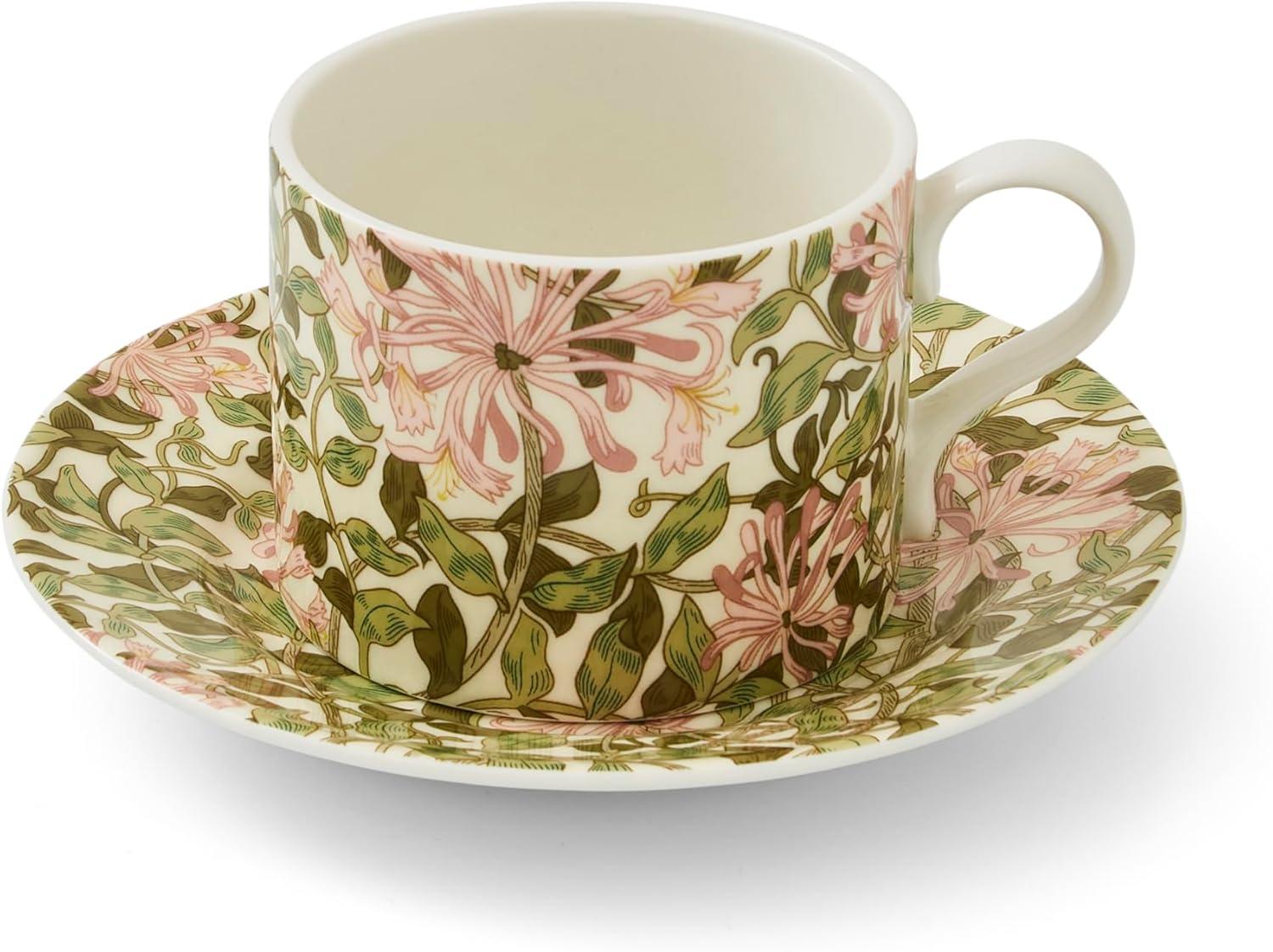 Honeysuckle Floral Porcelain Teacup and Saucer Set