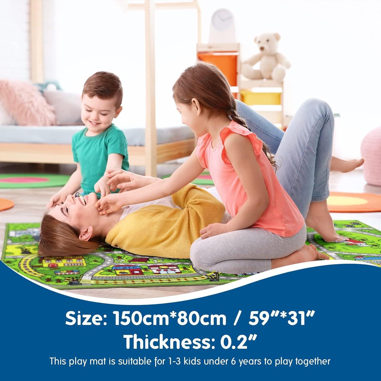 Booooom Jackson Car Rug Kids Car Carpet Playmat Rug 60"x32",Train Rug,Car Mat for Kids Toy Cars,City Kids Rug Play Mat,Non Slip Kids Rug for Playroom Bedroom Boys,Children Play Area Rug Cars,Road Rug