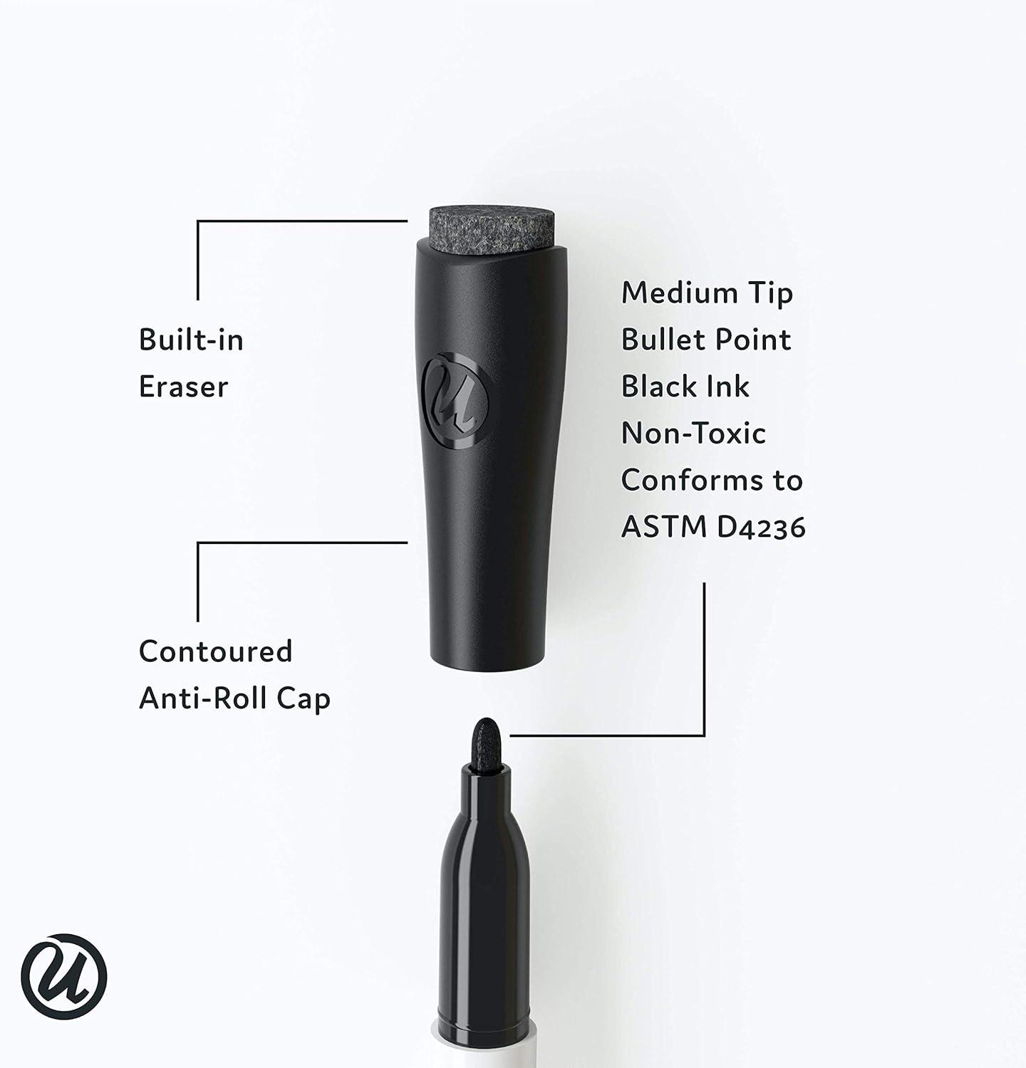 U Brands Dry Erase Markers, Medium Point, Black Ink, 12 Count