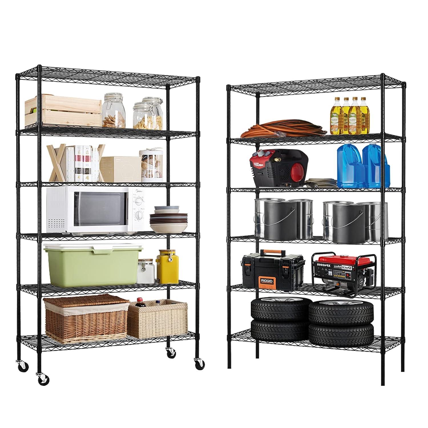 6-Tier Storage Shelves NSF Certified Wire Shelving Unit on Wheels Heavy Duty Metal Shelves Adjustable Steel Shelving 2100Lbs Capacity for Closet Pantry Basement- (18"x48"x82", Black)