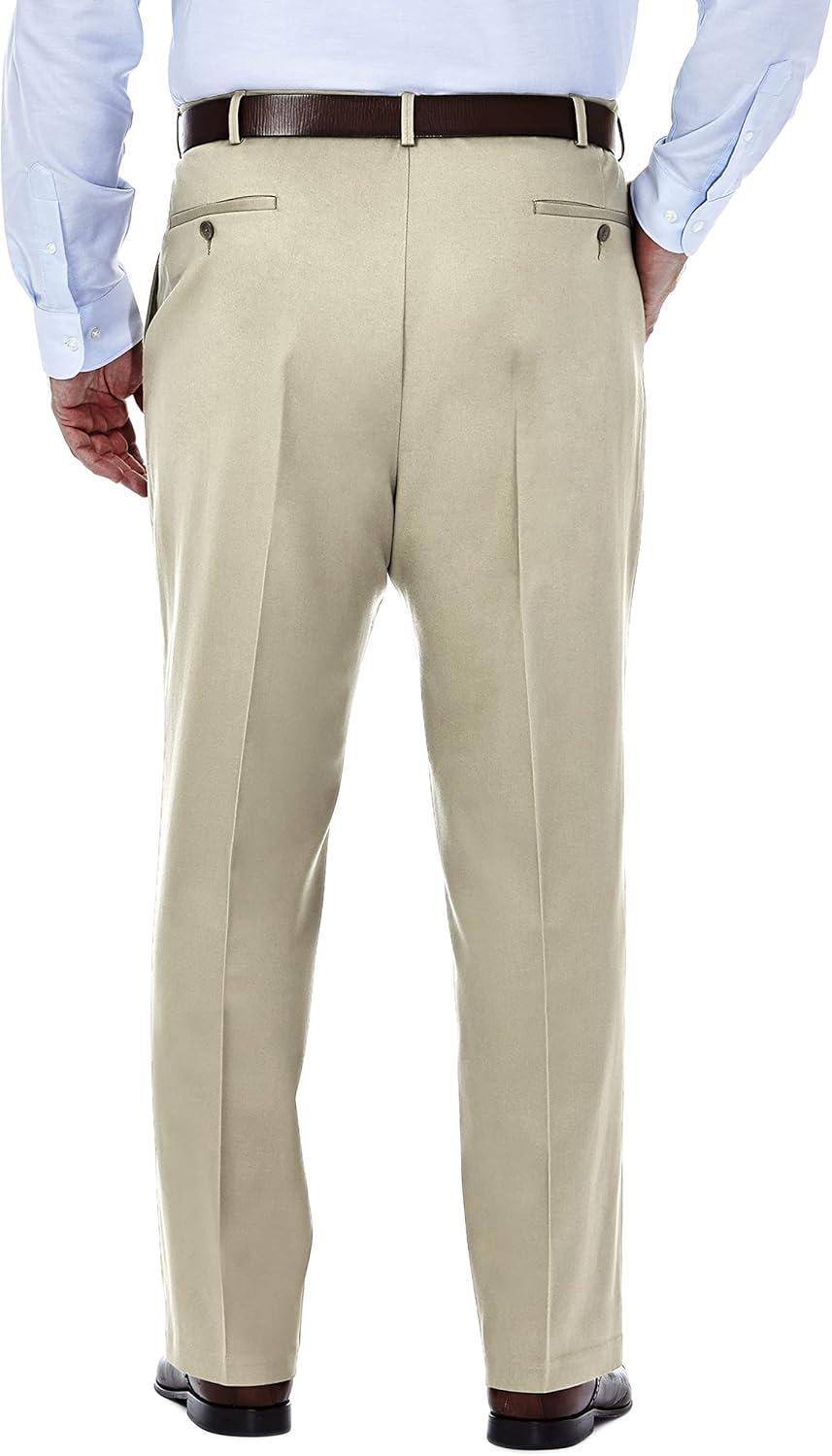 Haggar Mens Big-Tall Premium No Iron Khaki Classic-Fit Expandable-Waist Plain-Front Pant 52W x 30L Khaki