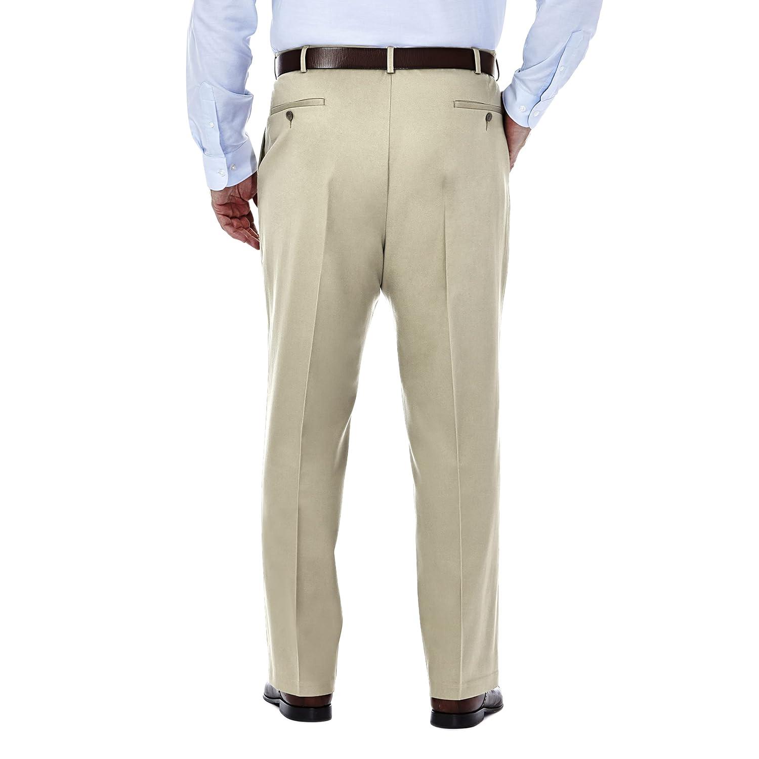 Haggar Mens Big-Tall Premium No Iron Khaki Classic-Fit Expandable-Waist Plain-Front Pant 52W x 30L Khaki