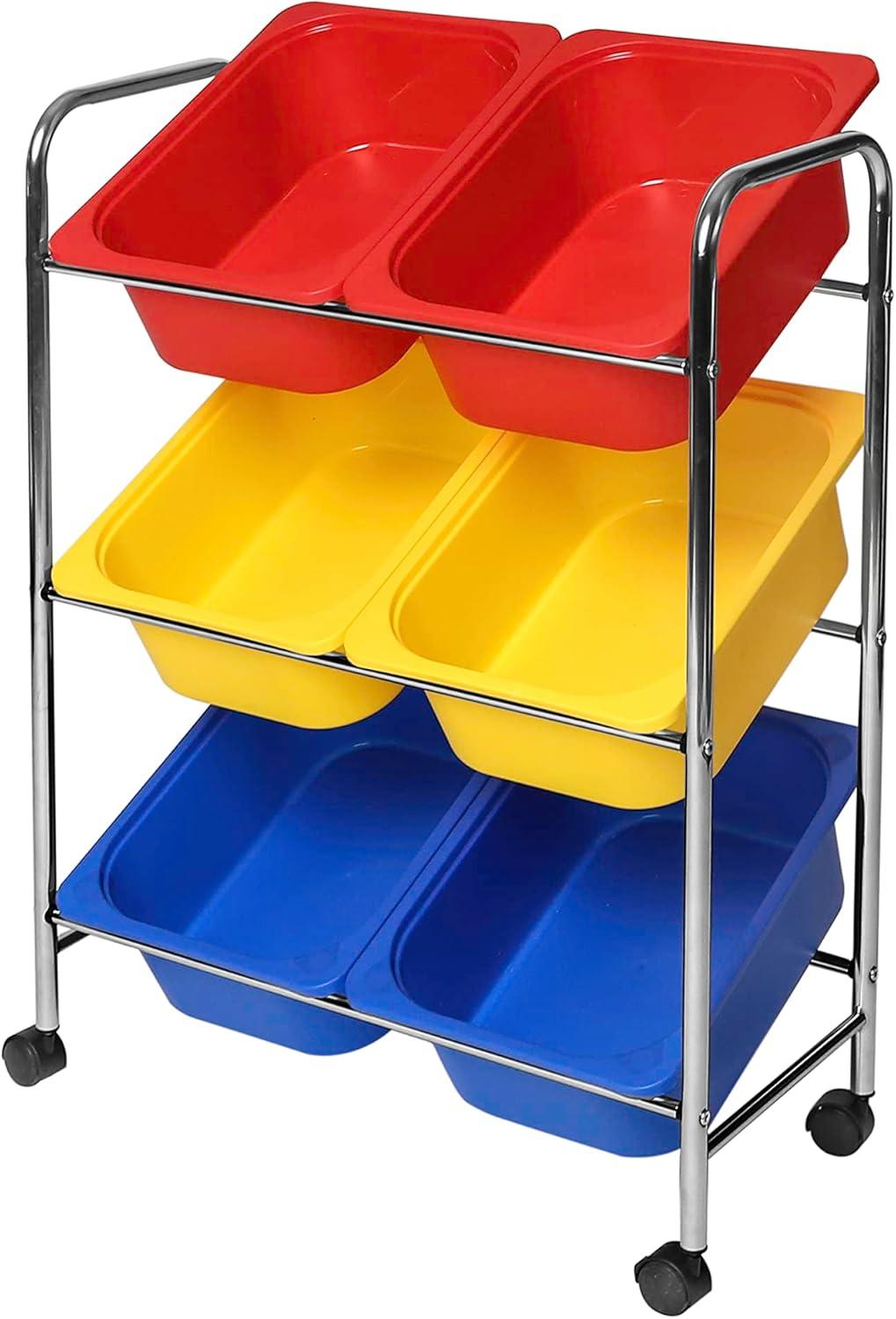 Seville Classics Rolling Utility Organizer Storage Cart, for Home Office, School, Classroom, Scrapbook, Hobby, Craft, 6-Bin, Multicolor