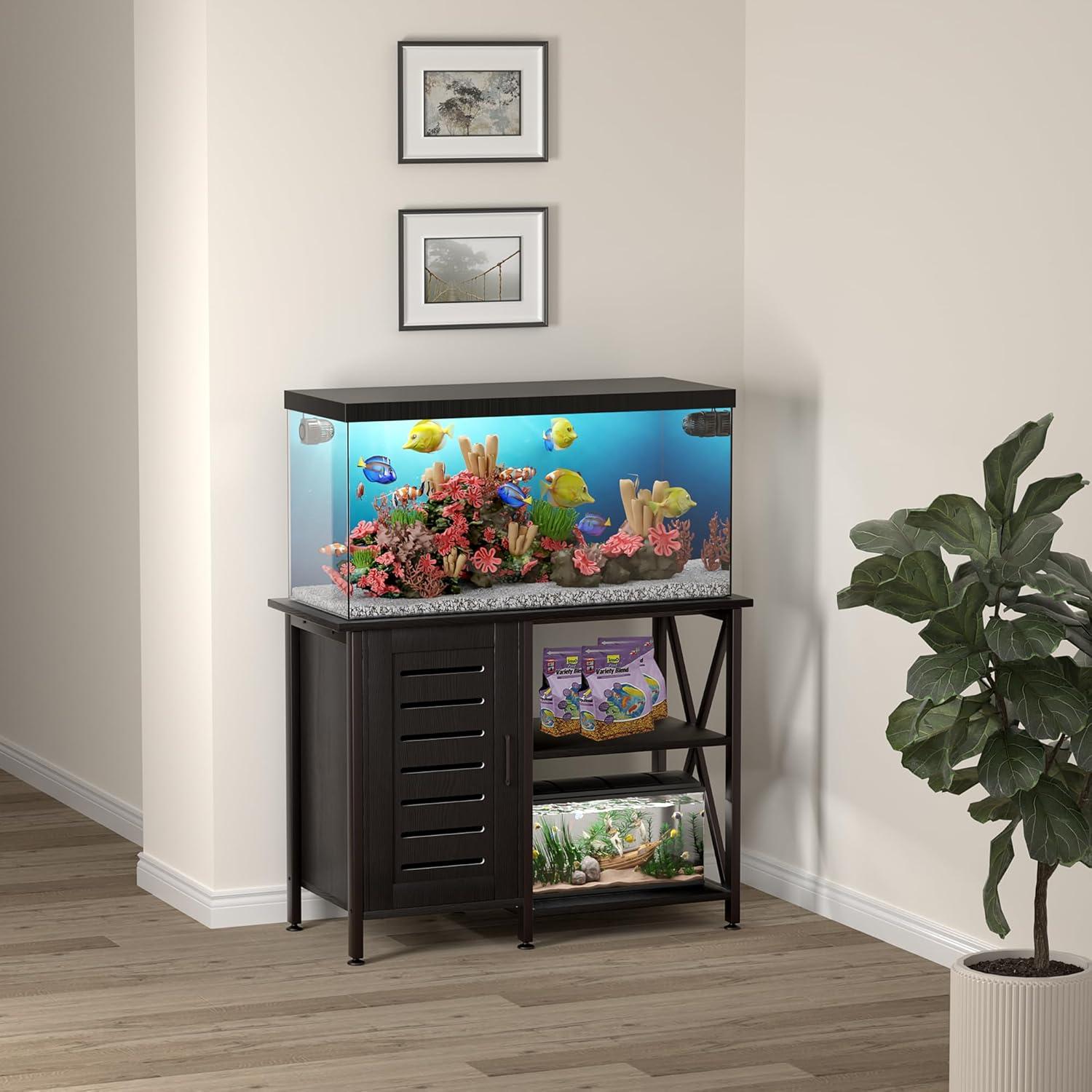 Black Heavy Duty Metal Aquarium Stand with Cabinet for 40-50 Gallon Tanks