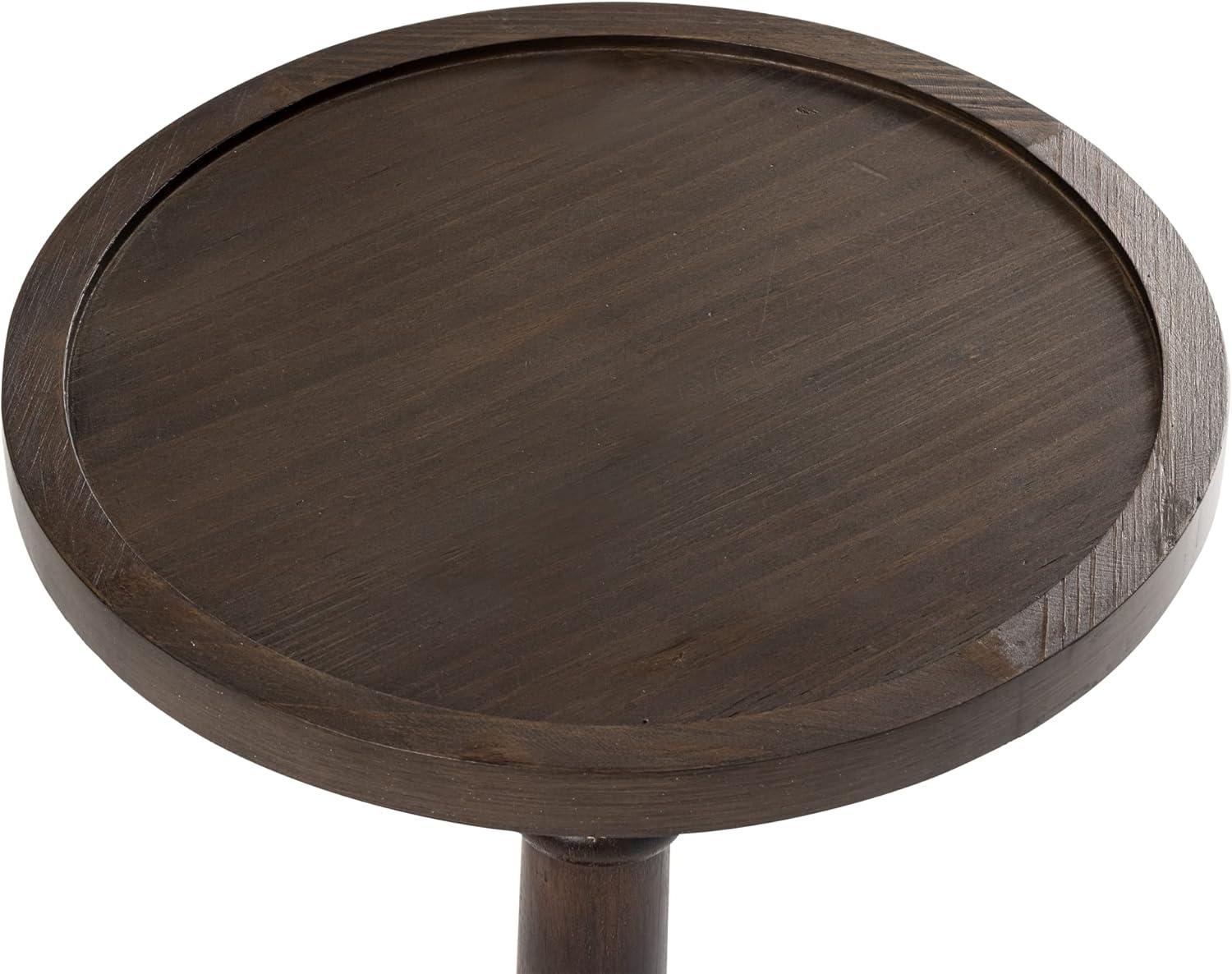 STKT Pedestal Small Drinking Table, Farmhouse Round Tray Top End Table, Distressed Brown