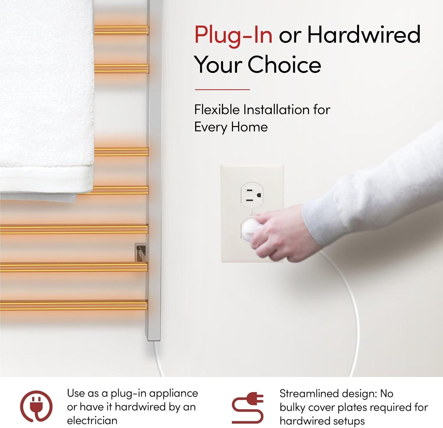WarmlyYours TW-MT-10PS-HP Metropolitan Electric Wall-mounted Towel Warmer, Polished, 10 Bars, Dual Connection