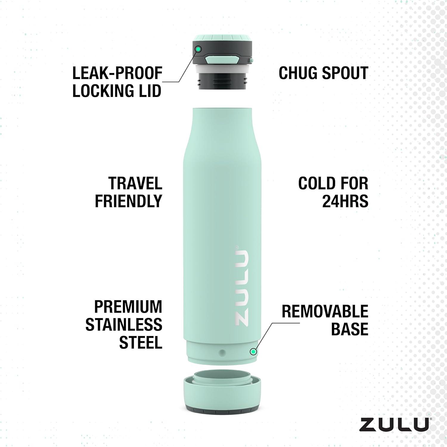 ZULU Ace Vacuum Insulated Stainless Steel Water Bottle with Chug Spout, Leak-Proof Locking Lid and Removable Base for School, Backpack, Sports, Gym, Travel
