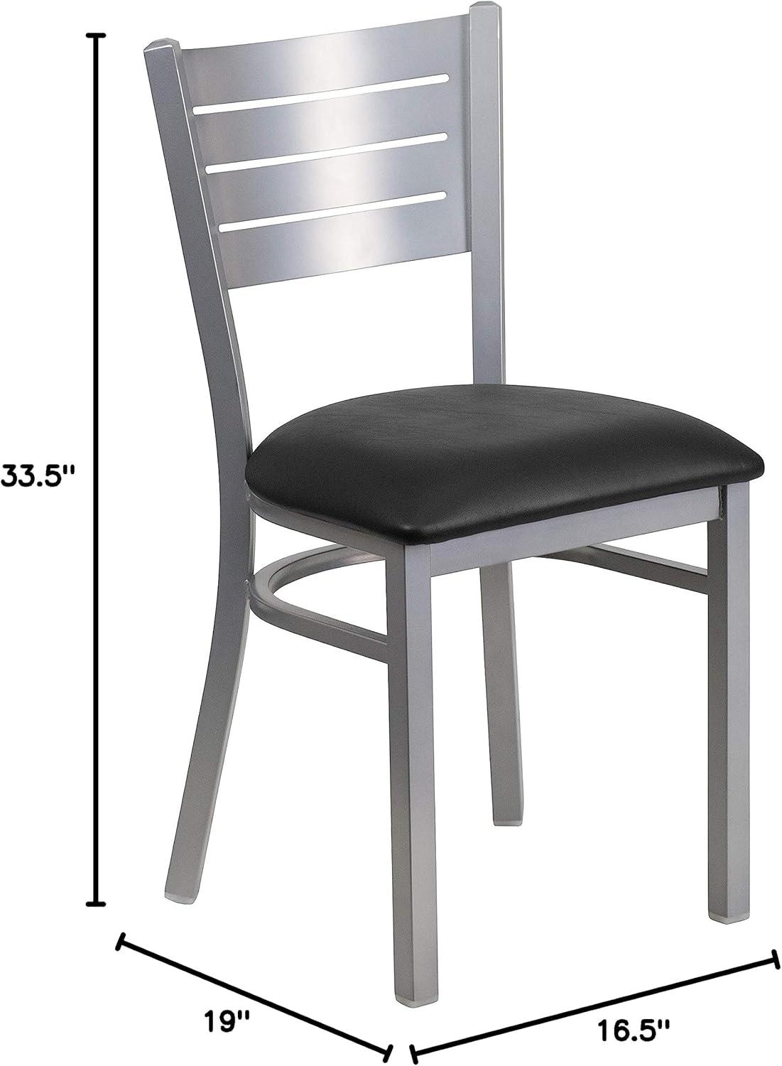 Flash Furniture HERCULES Series Silver Slat Back Metal Restaurant Chair - Black Vinyl Seat