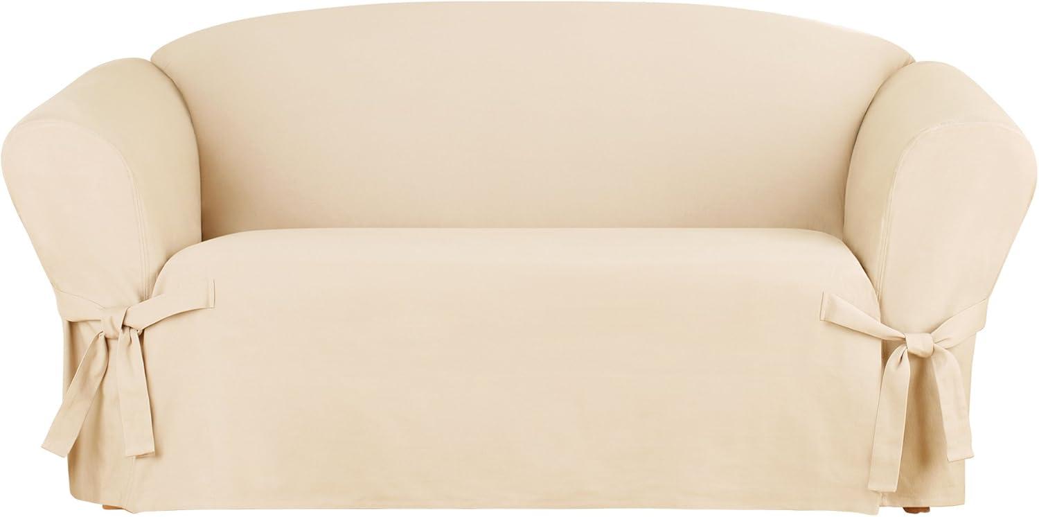 Natural Heavyweight Cotton Duck Loveseat Slipcover with Ties