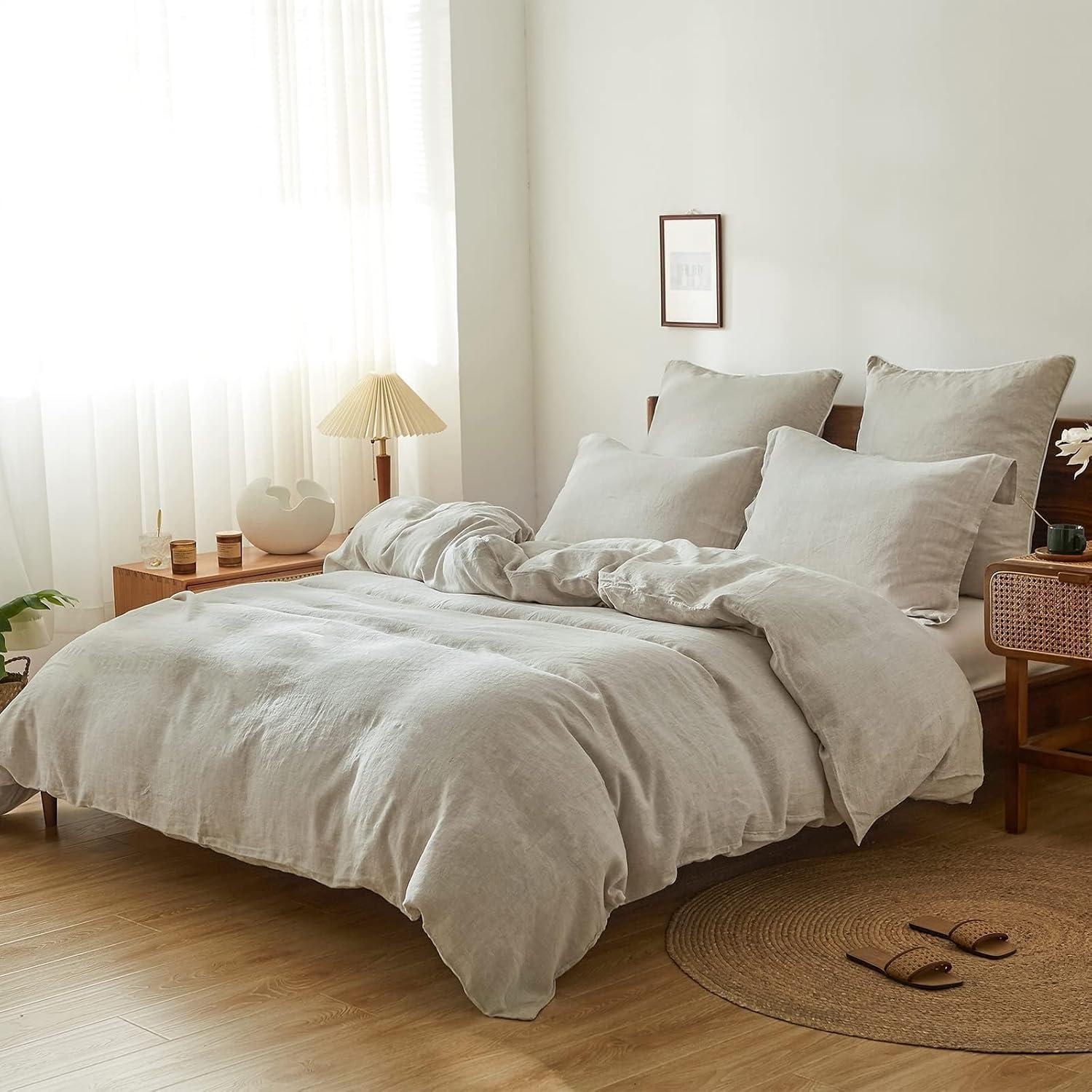 Simple&Opulence 100% Linen Duvet Cover Set with Washed-French Flax-2 Pieces Solid Color Basic Style Bedding Set-Breathable Soft Comforter Cover with 1 Pillowsham(Twin,Linen)